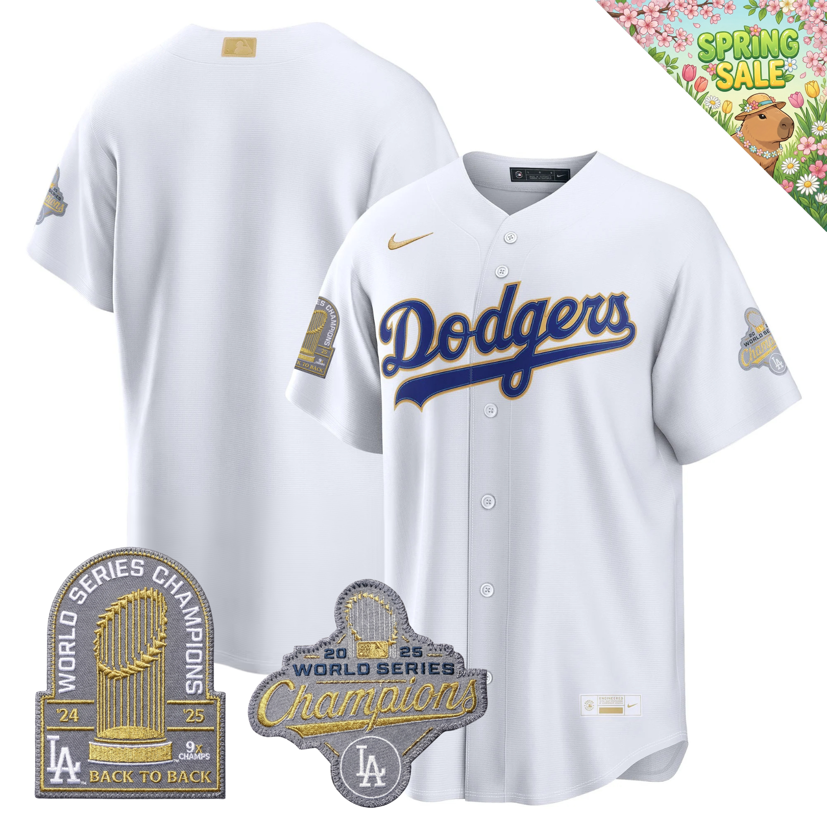 LAD "Gold Collection" Premier Limited Navy Jersey - 9X World Series Champions - Stitched