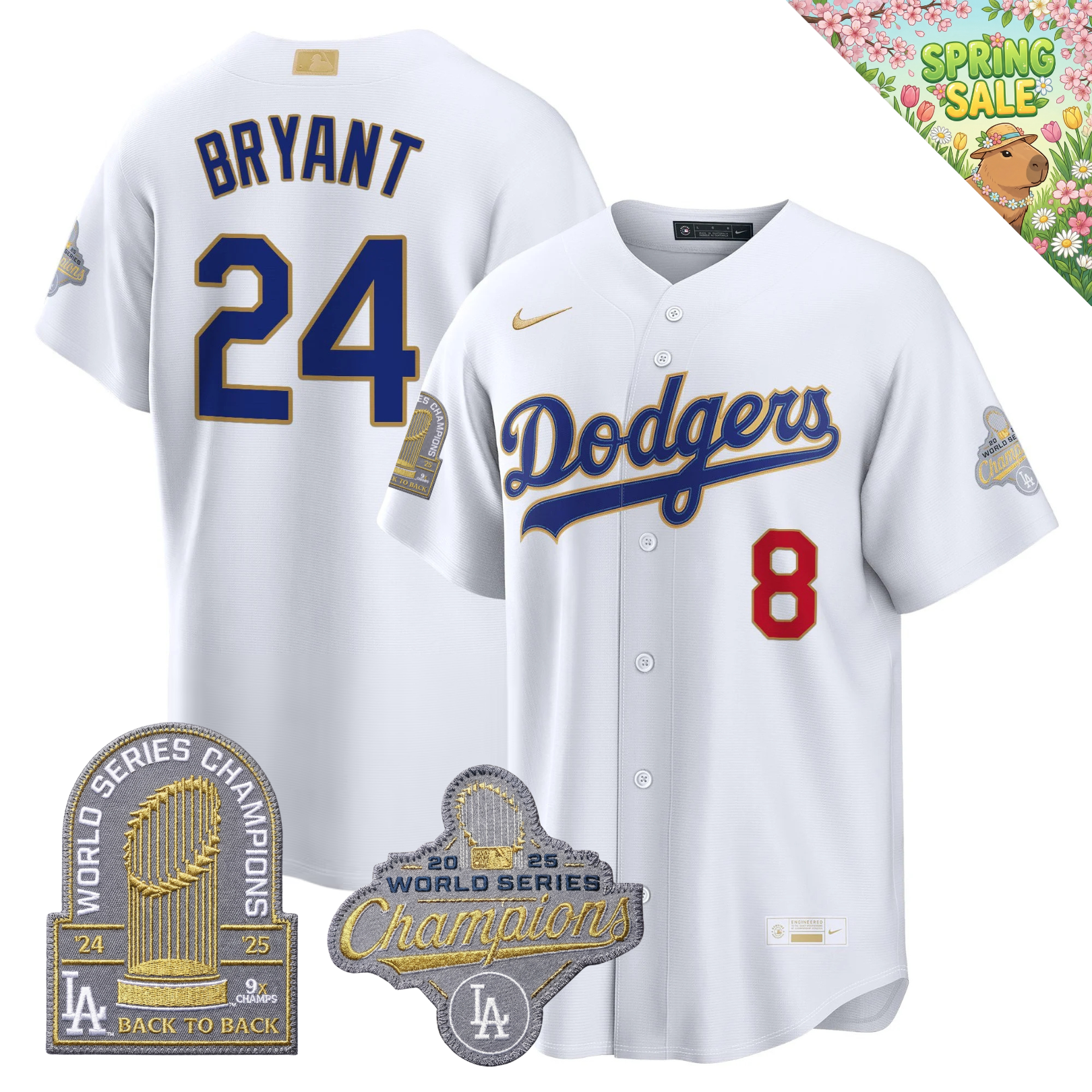 LAD "Gold Collection" Premier Limited Navy Jersey - 9X World Series Champions - Stitched