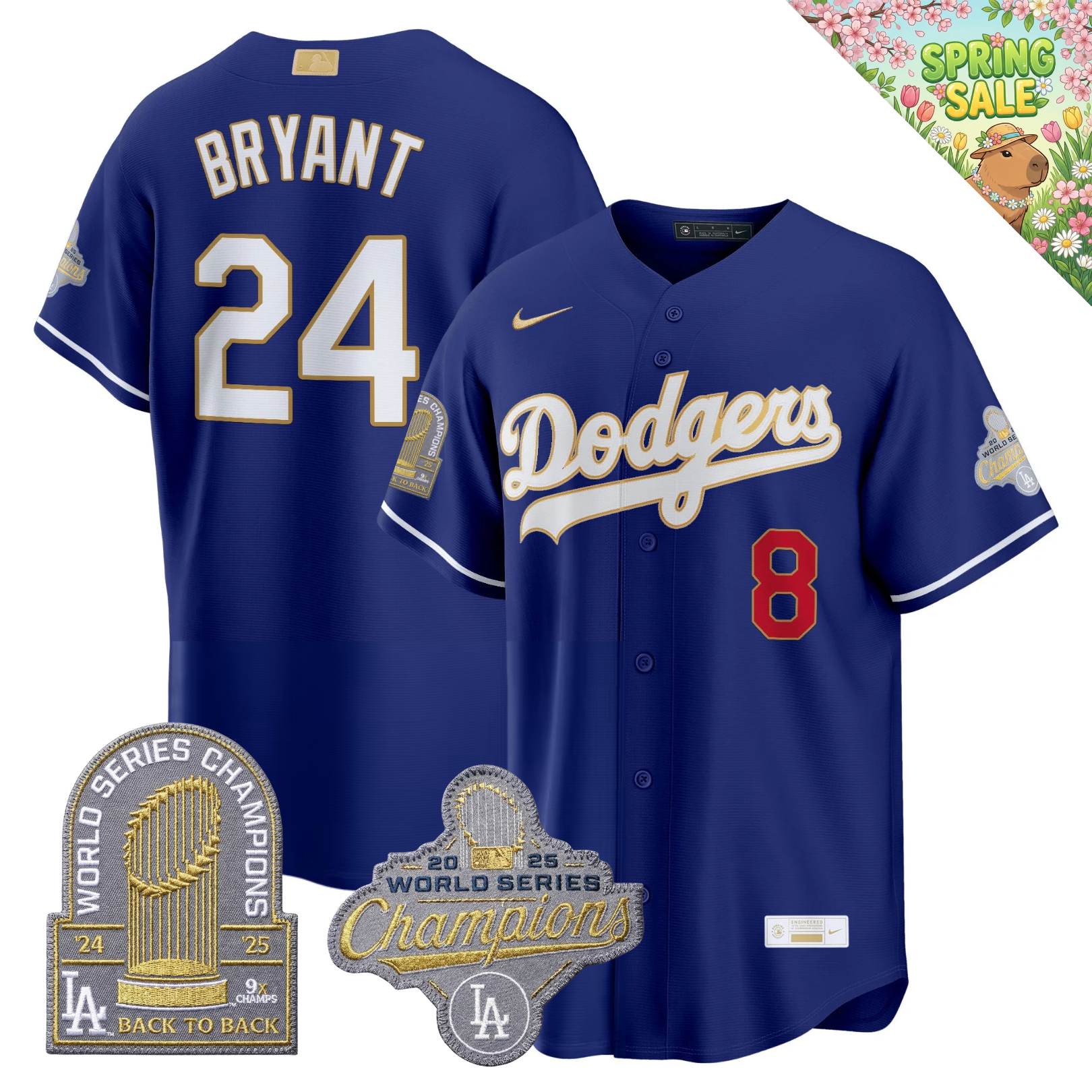 LAD "Gold Collection" Premier Limited Navy Jersey - 9X World Series Champions - Stitched
