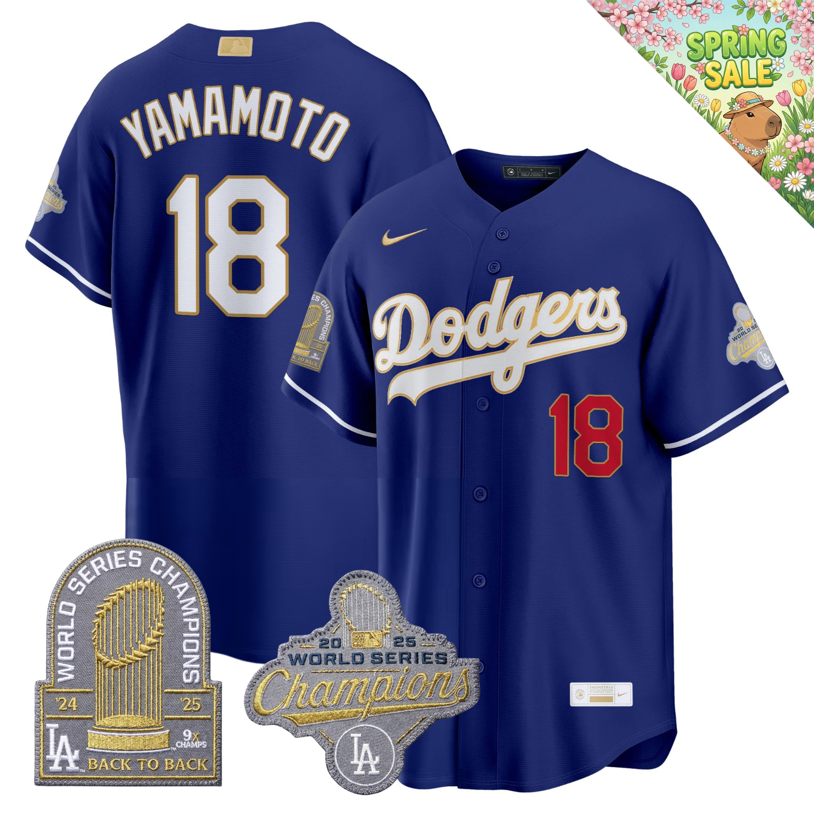 LAD "Gold Collection" Premier Limited Navy Jersey - 9X World Series Champions - Stitched