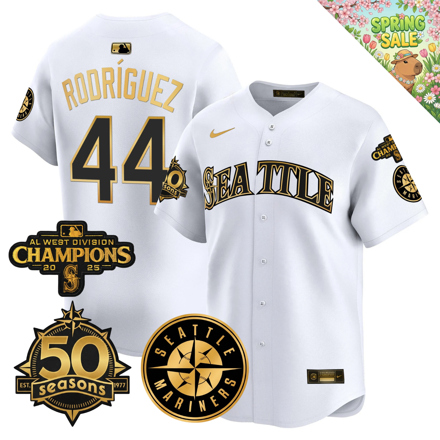 SEA Vapor Limited Gold Jersey - 50th Anniversary & 2025 AL West Champs Patch - Stitched
