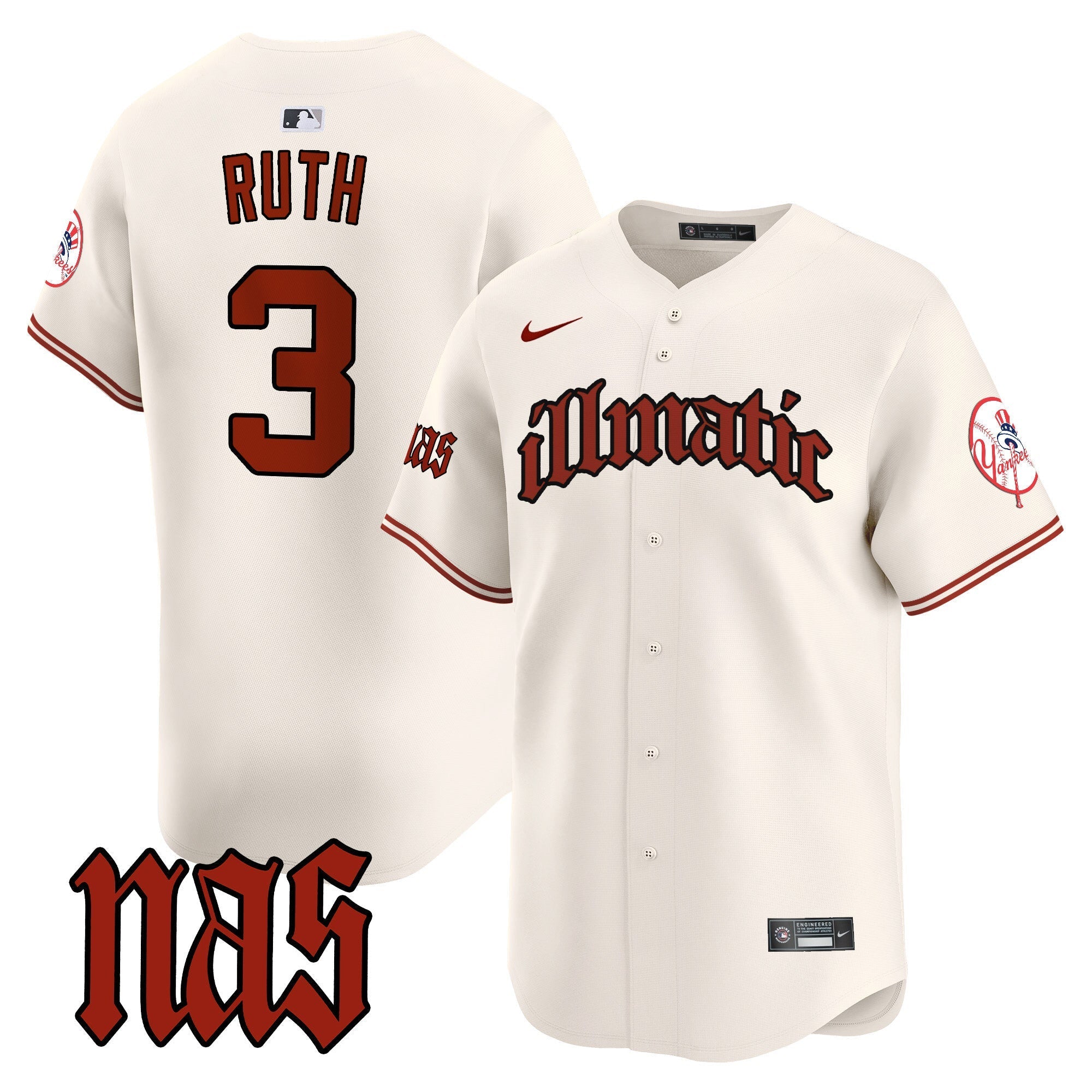 NYY Nas Illmatic Vapor Premier Limited Jersey - Stitched