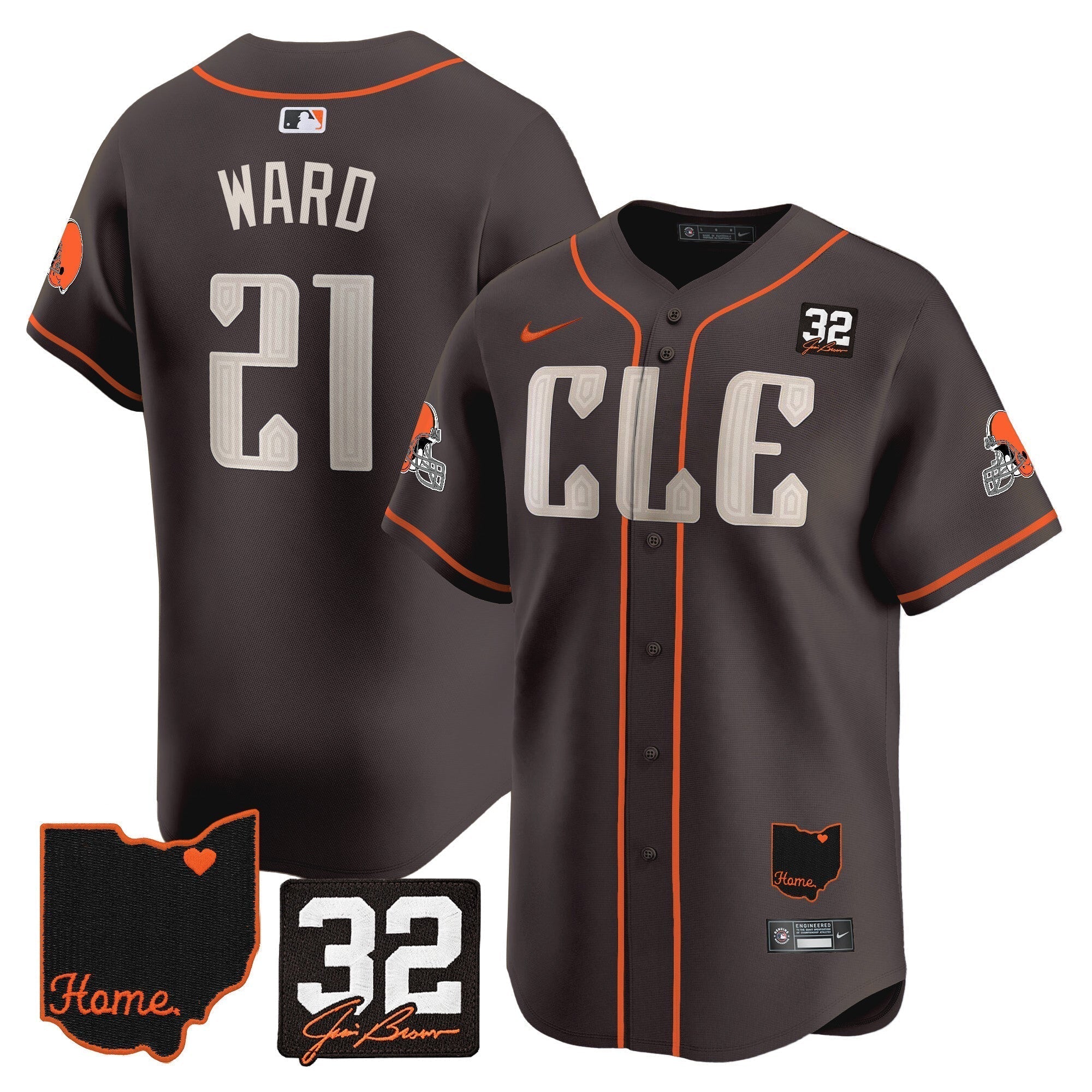 Browns #32 Jim Brown Memorial & Home Patch Vapor Premier Limited Jersey - Stitched