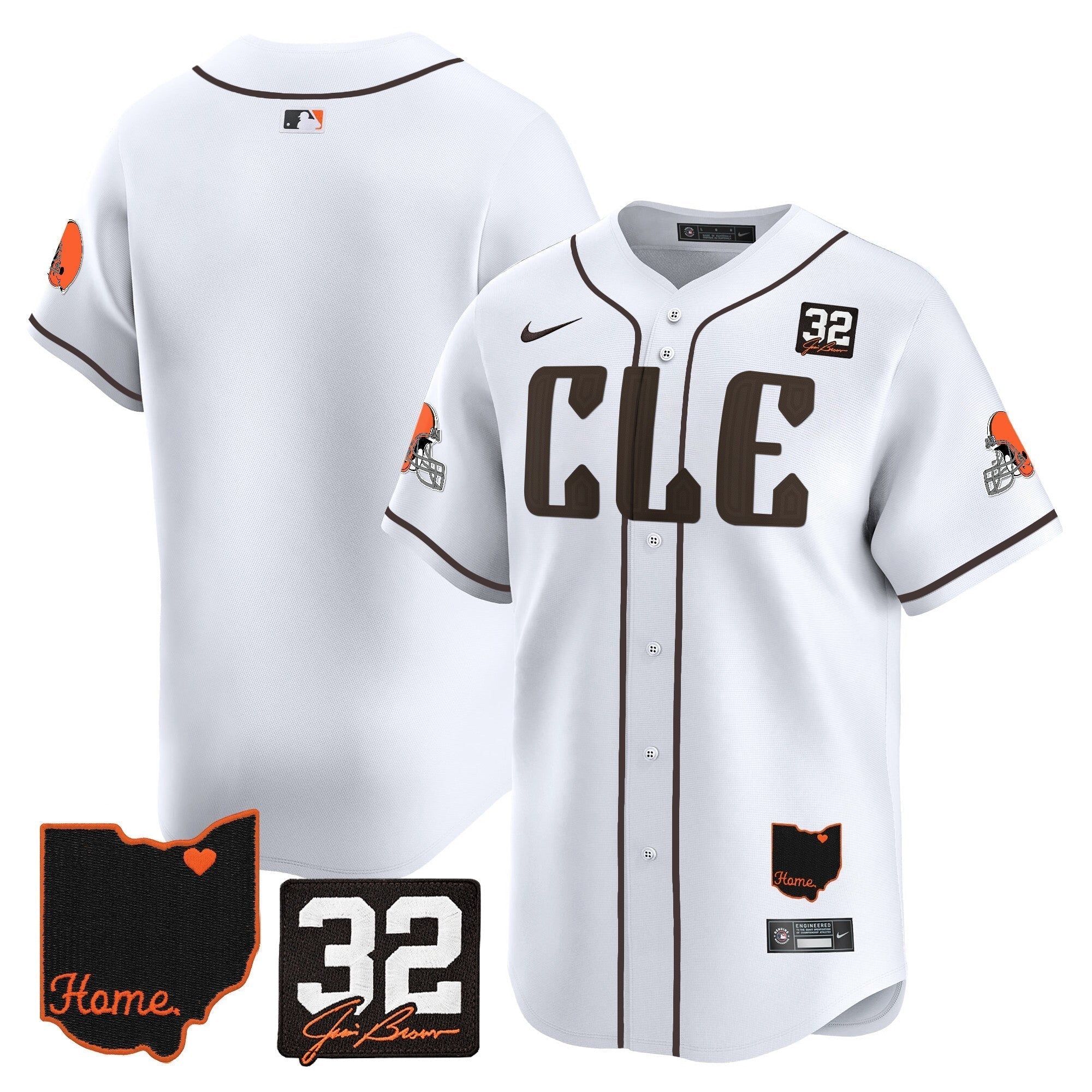 Browns #32 Jim Brown Memorial & Home Patch Vapor Premier Limited Jersey - Stitched