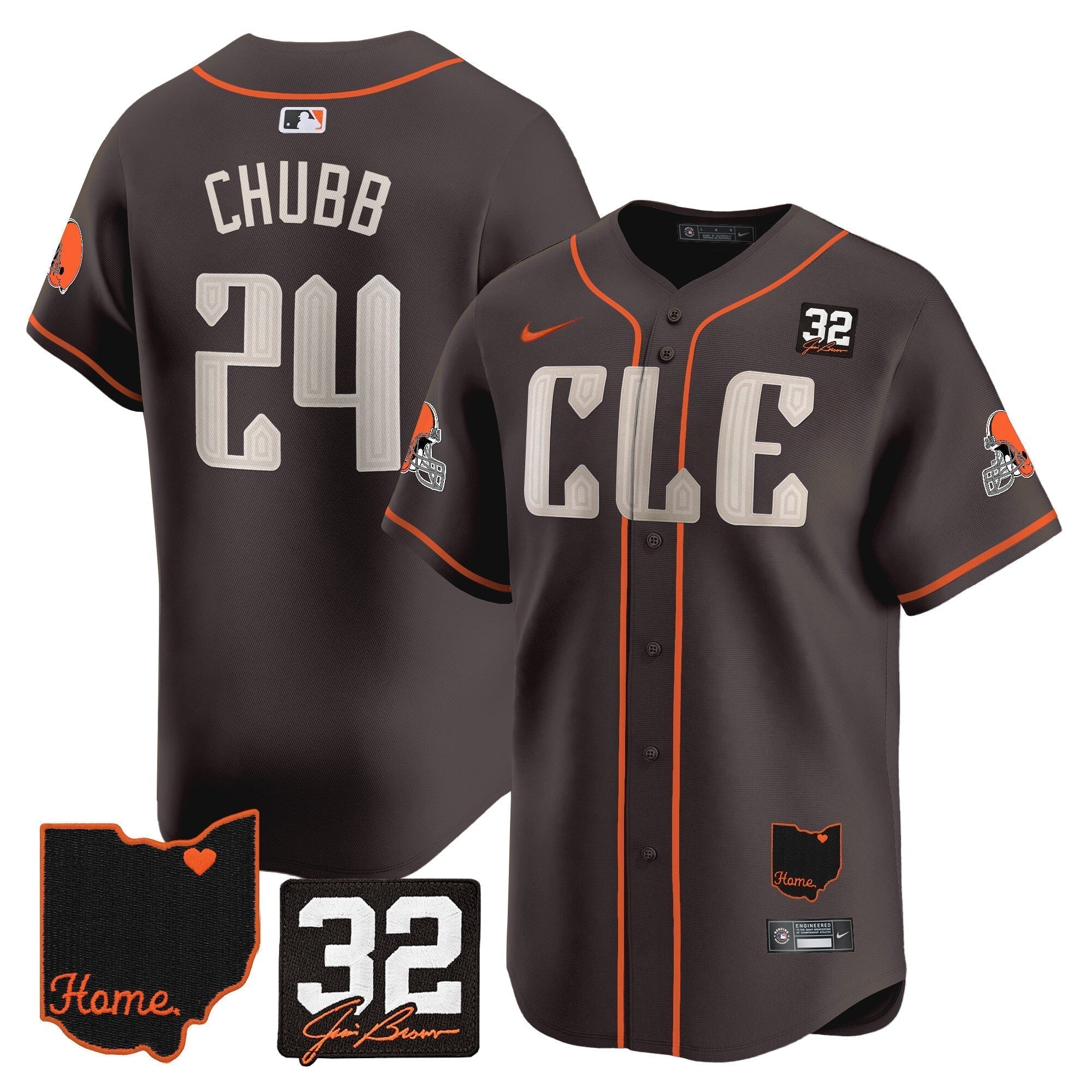 Browns #32 Jim Brown Memorial & Home Patch Vapor Premier Limited Jersey - Stitched