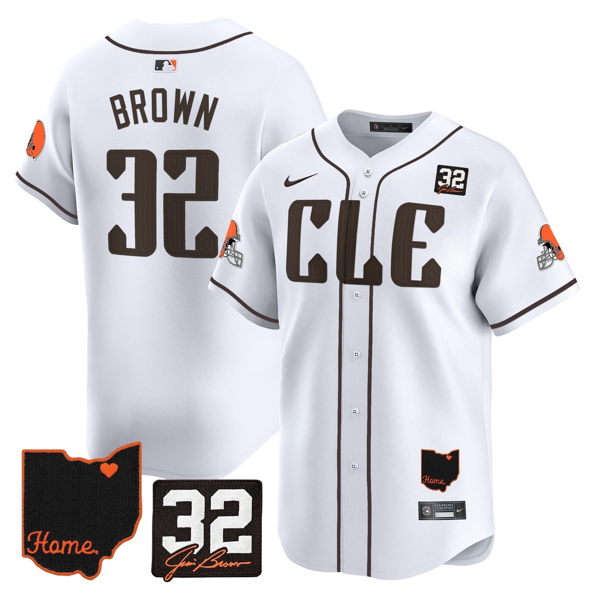 Browns #32 Jim Brown Memorial & Home Patch Vapor Premier Limited Jersey - Stitched
