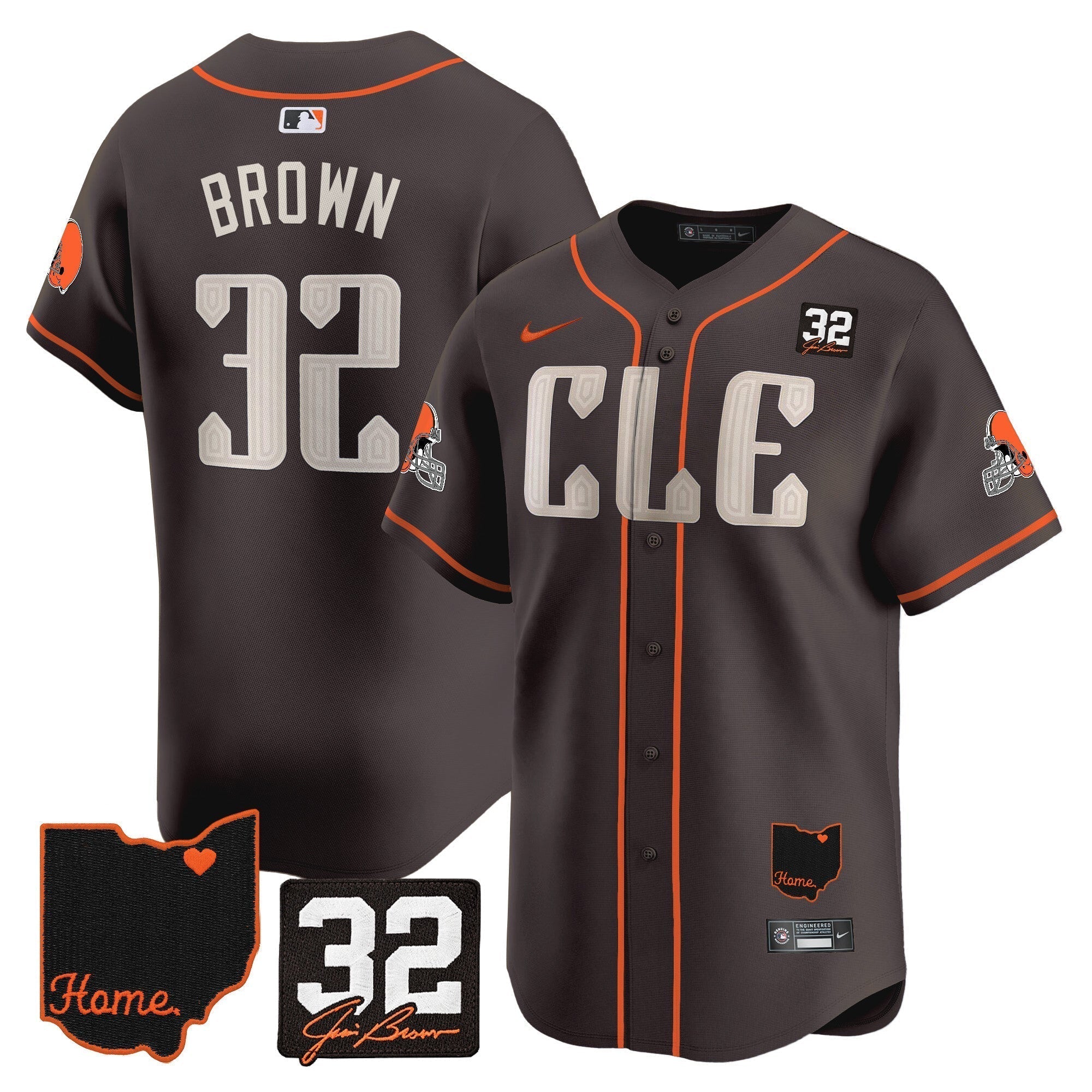 Browns #32 Jim Brown Memorial & Home Patch Vapor Premier Limited Jersey - Stitched
