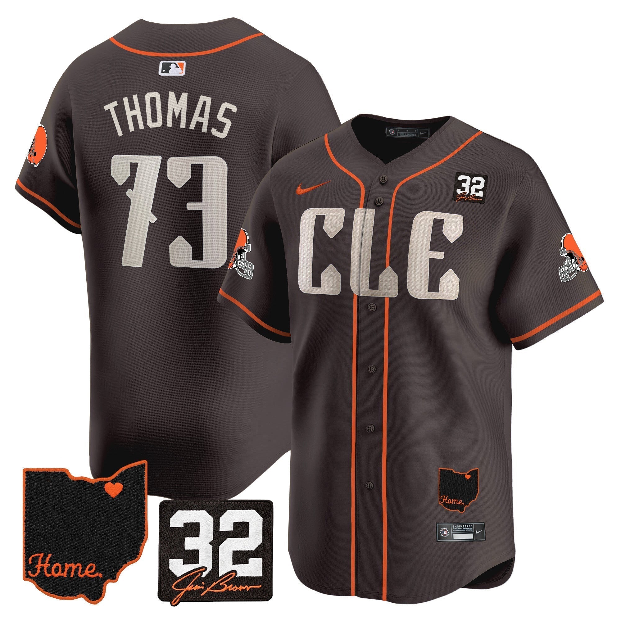 Browns #32 Jim Brown Memorial & Home Patch Vapor Premier Limited Jersey - Stitched