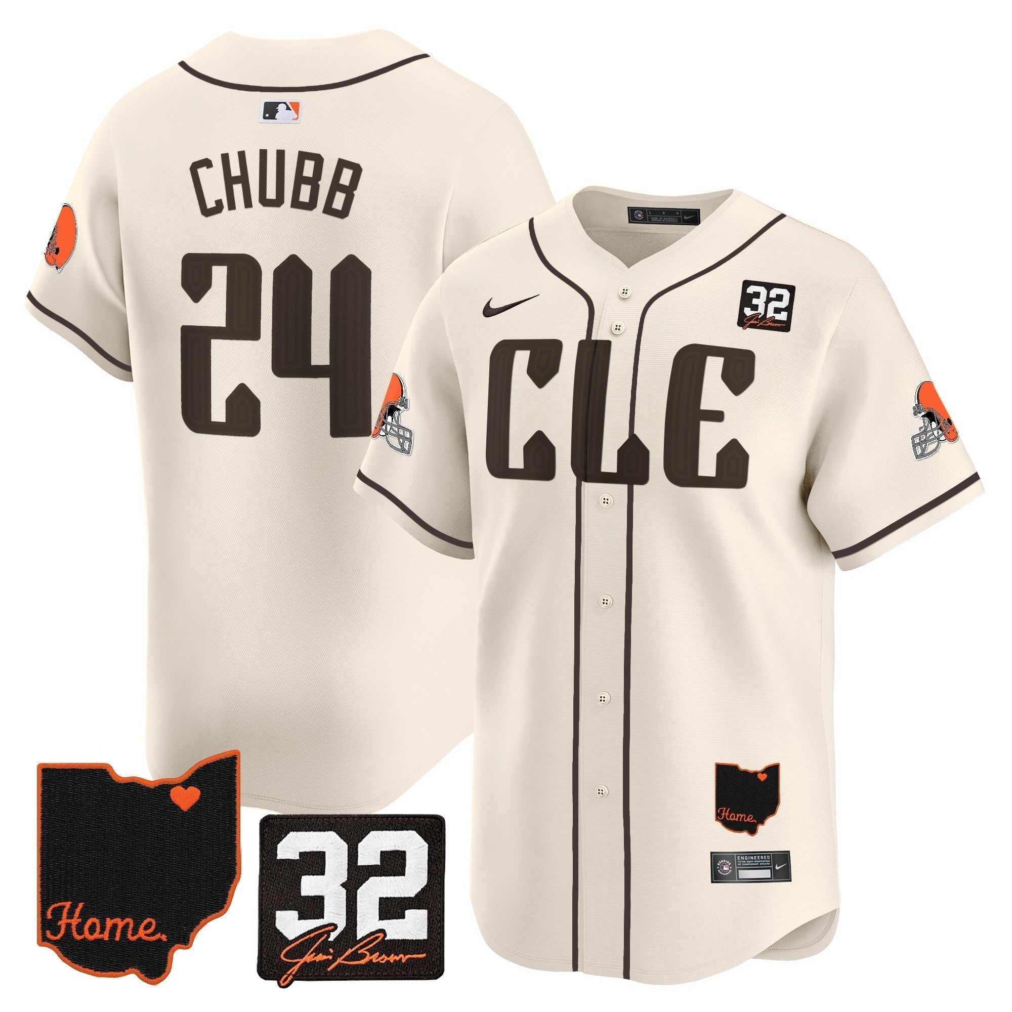 Browns #32 Jim Brown Memorial & Home Patch Vapor Premier Limited Jersey - Stitched