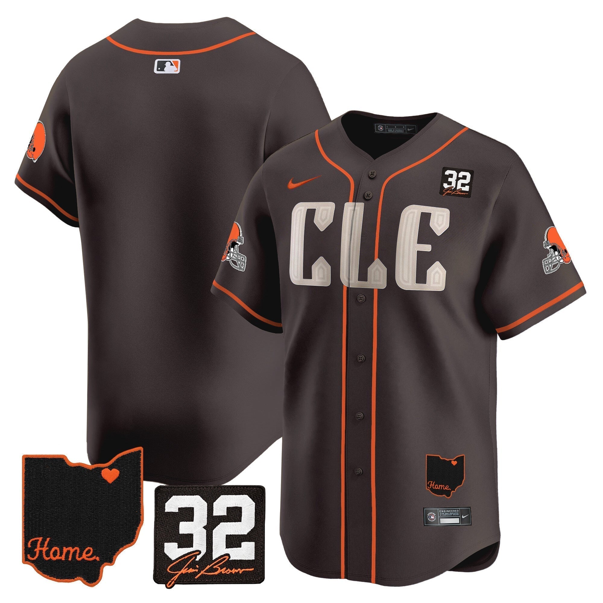 Browns #32 Jim Brown Memorial & Home Patch Vapor Premier Limited Jersey - Stitched