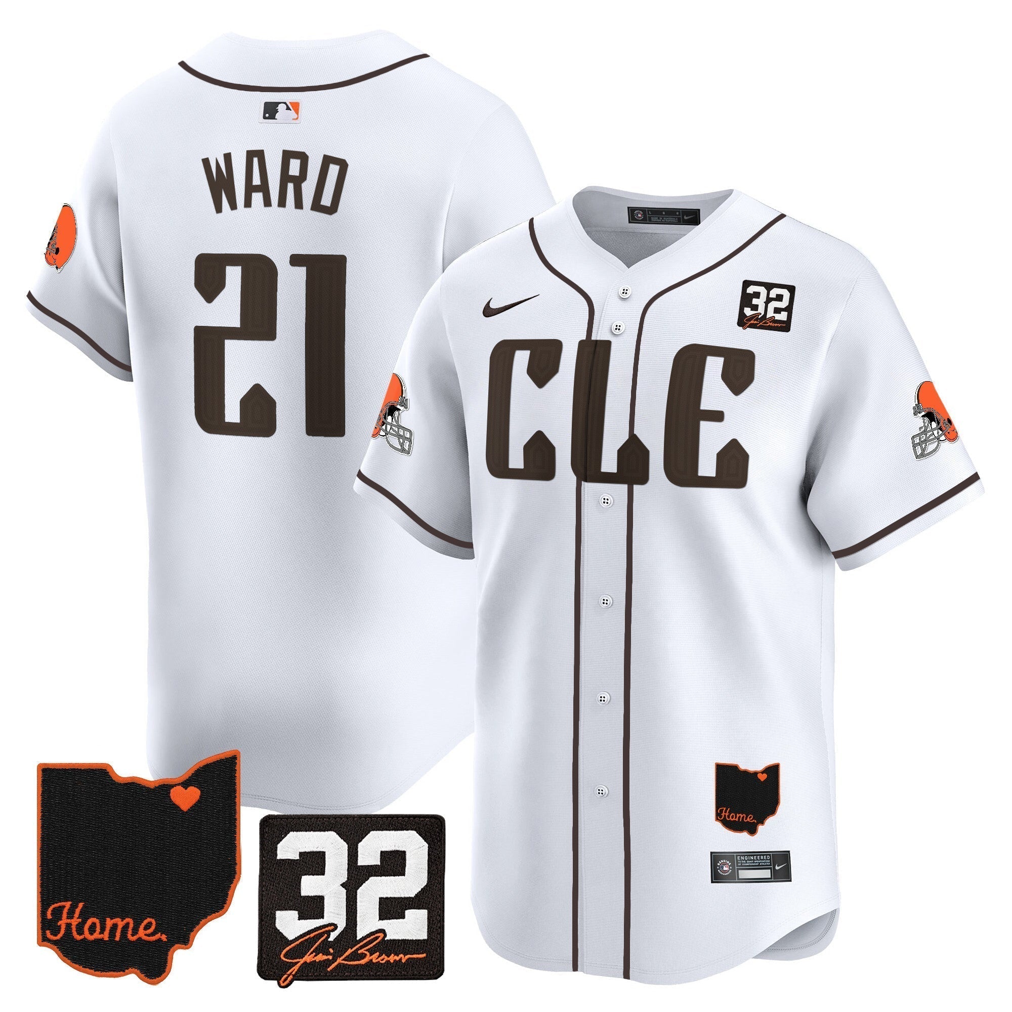 Browns #32 Jim Brown Memorial & Home Patch Vapor Premier Limited Jersey - Stitched