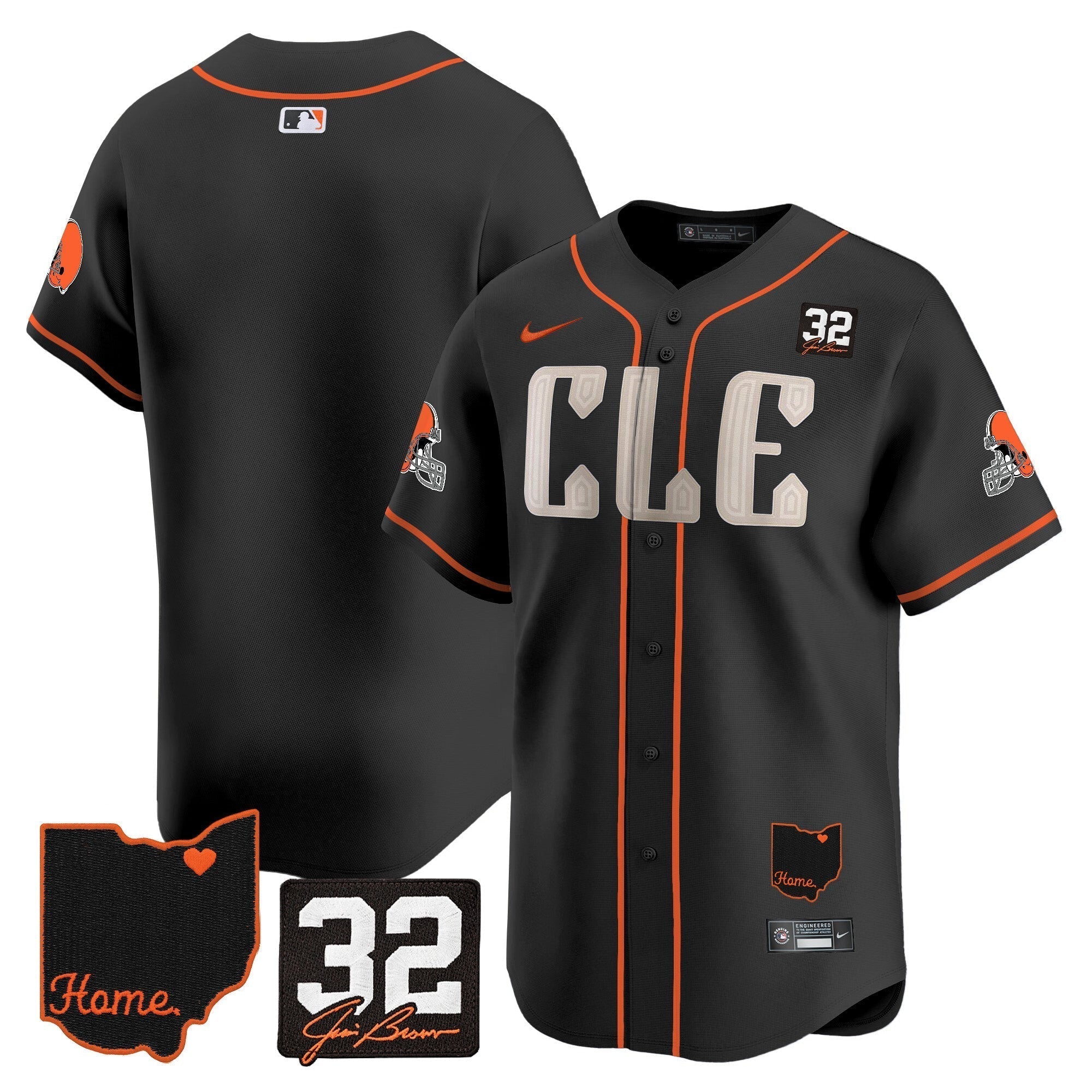 Browns #32 Jim Brown Memorial & Home Patch Vapor Premier Limited Jersey - Stitched