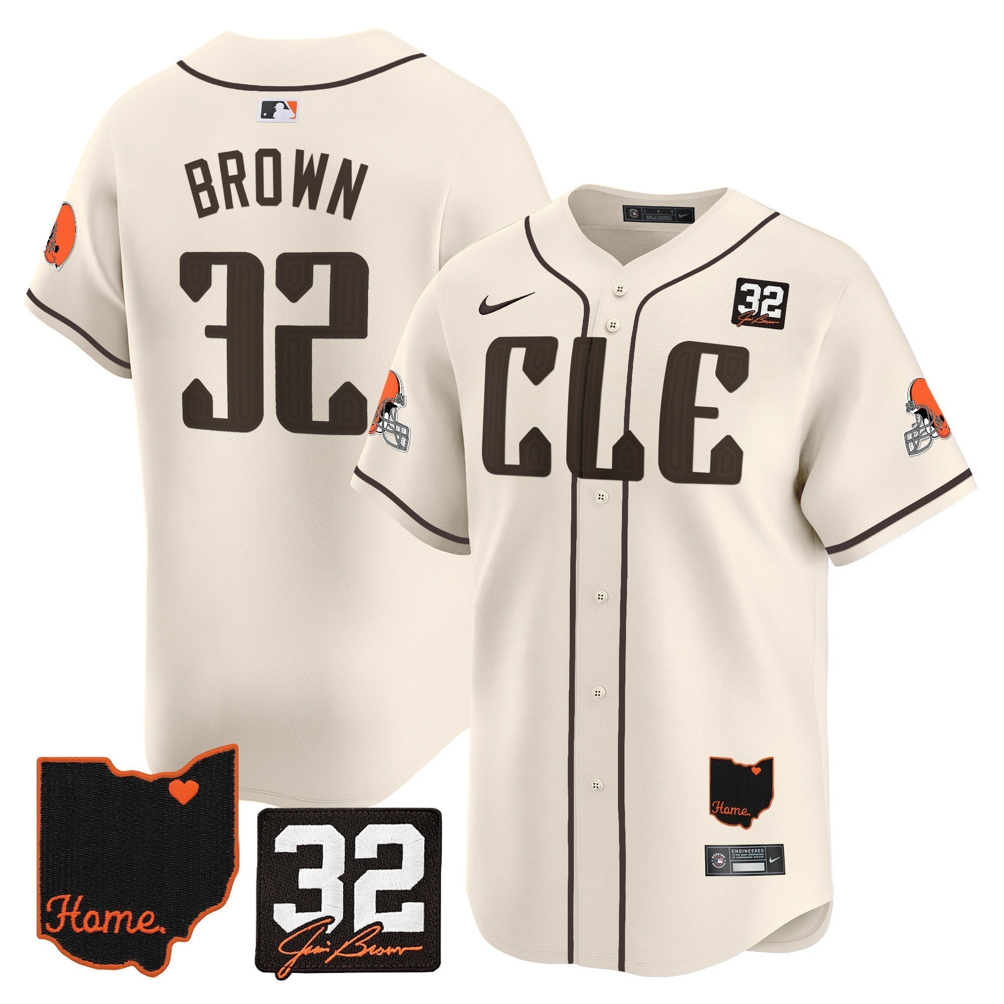 Browns #32 Jim Brown Memorial & Home Patch Vapor Premier Limited Jersey - Stitched
