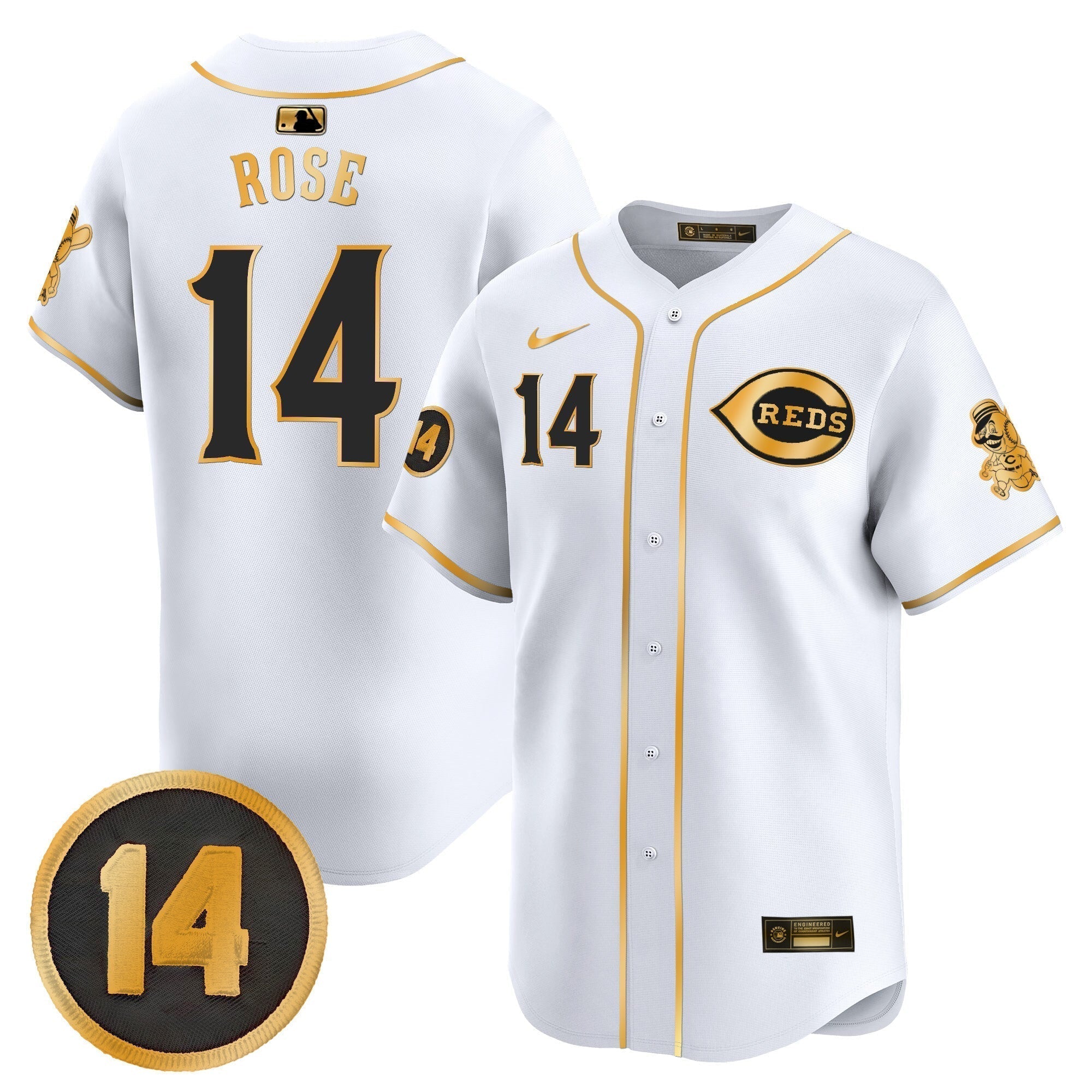 CIN Pete Rose Patch Vapor Premier Limited Jersey - Stitched