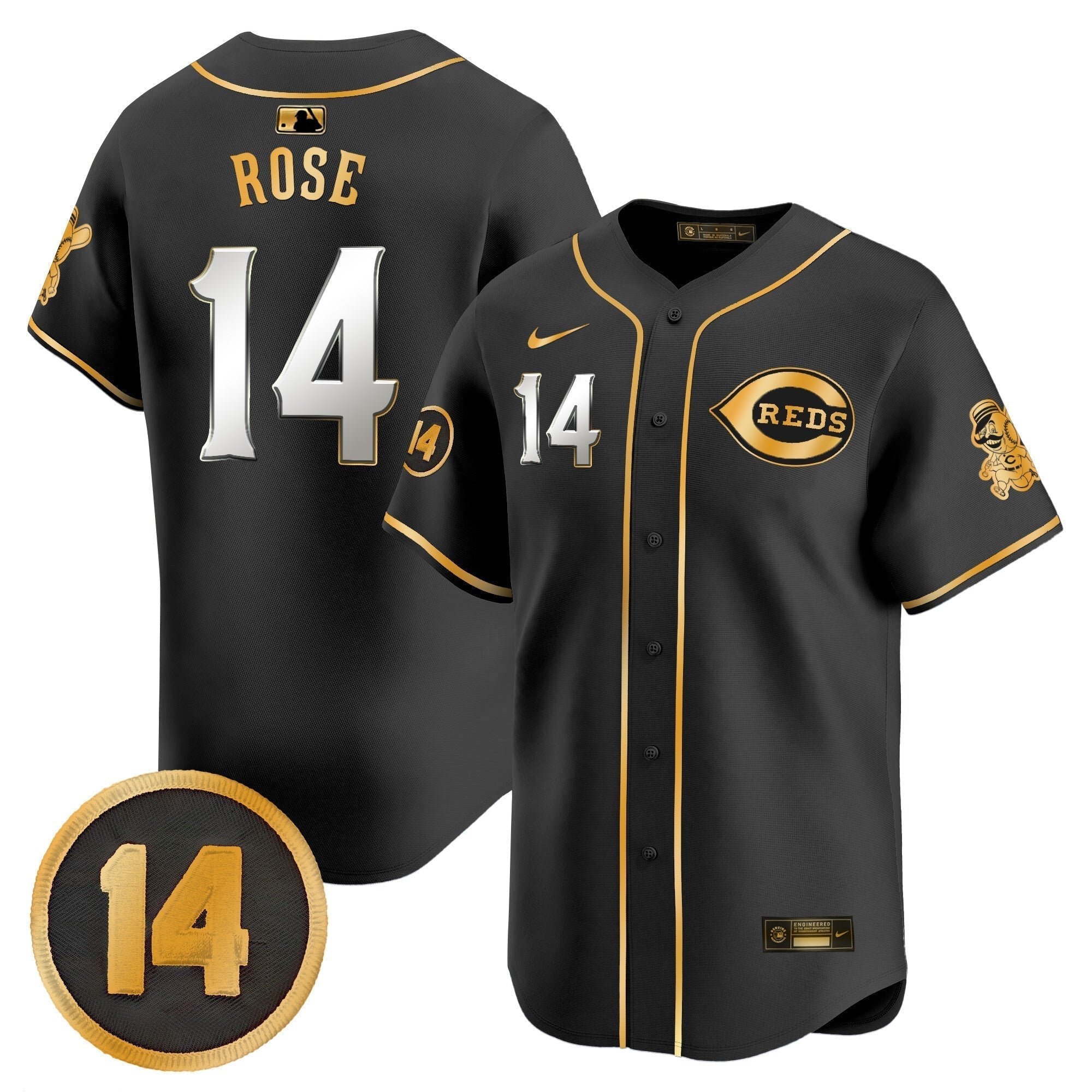 CIN Pete Rose Patch Vapor Premier Limited Jersey - Stitched