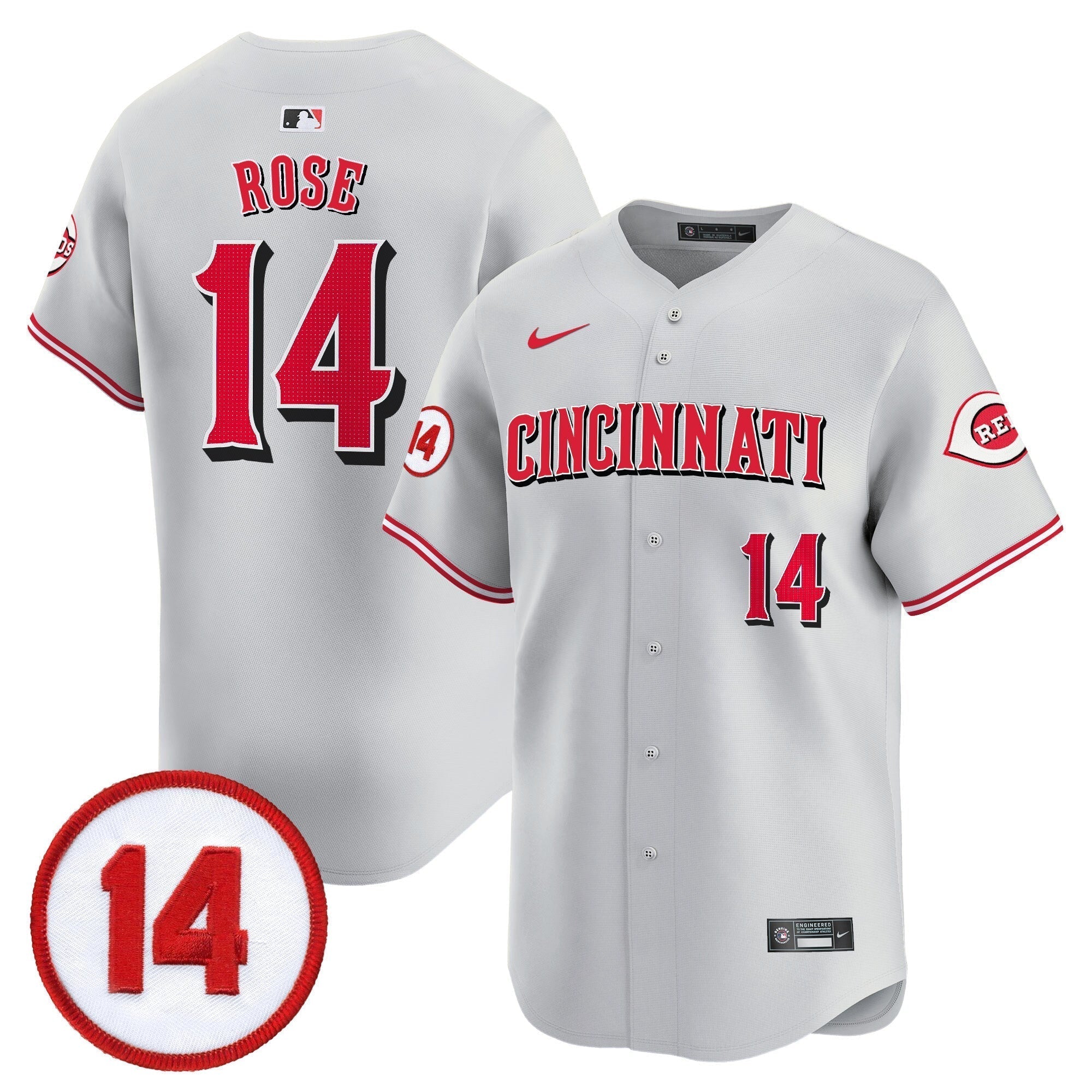 CIN Pete Rose Patch Vapor Premier Limited Jersey - Stitched