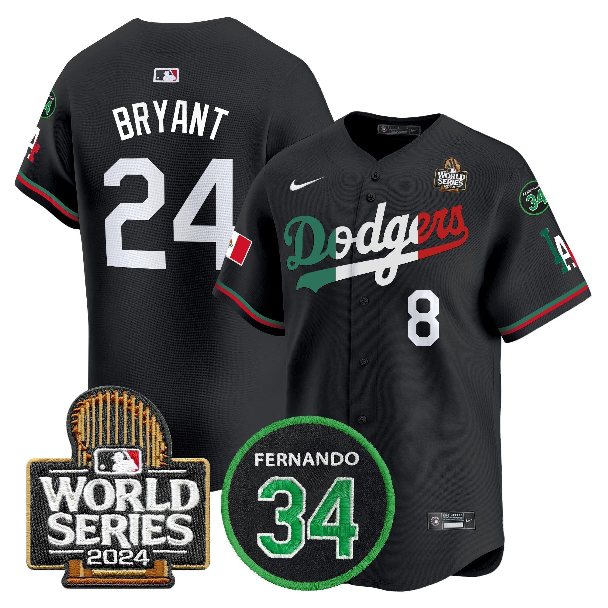 Dodgers Mexico Fernando Memorial & 2024 World Series Patch Vapor Premier Limited Jersey V3 - Stitched