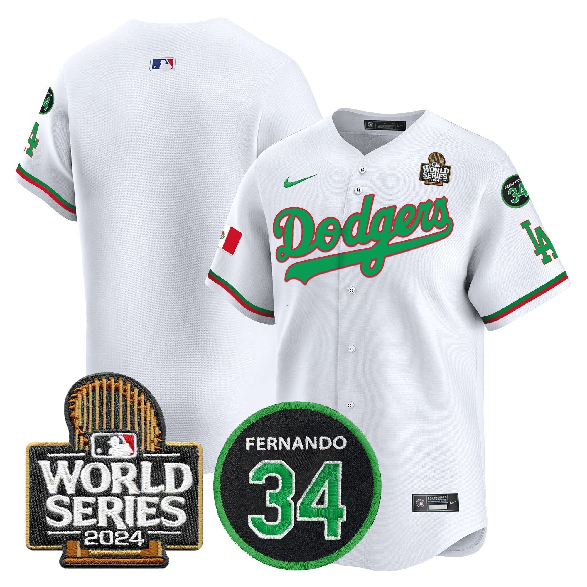 Dodgers Mexico Fernando Memorial & 2024 World Series Patch Vapor Premier Limited Jersey V3 - Stitched
