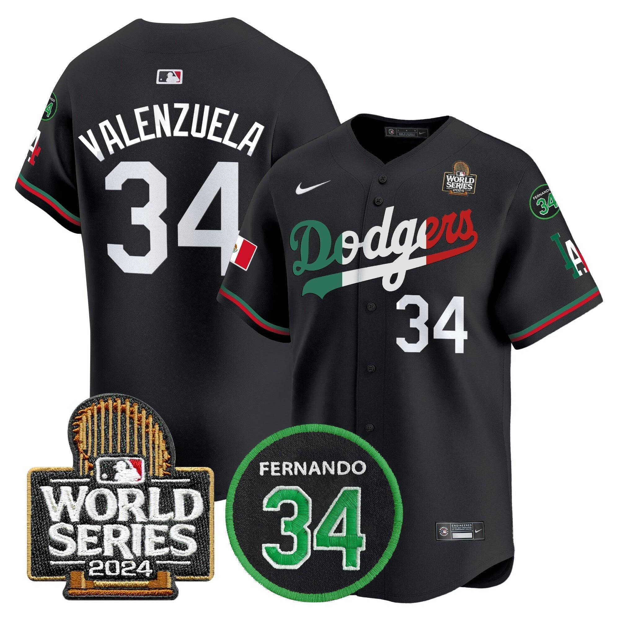 Dodgers Mexico Fernando Memorial & 2024 World Series Patch Vapor Premier Limited Jersey V3 - Stitched