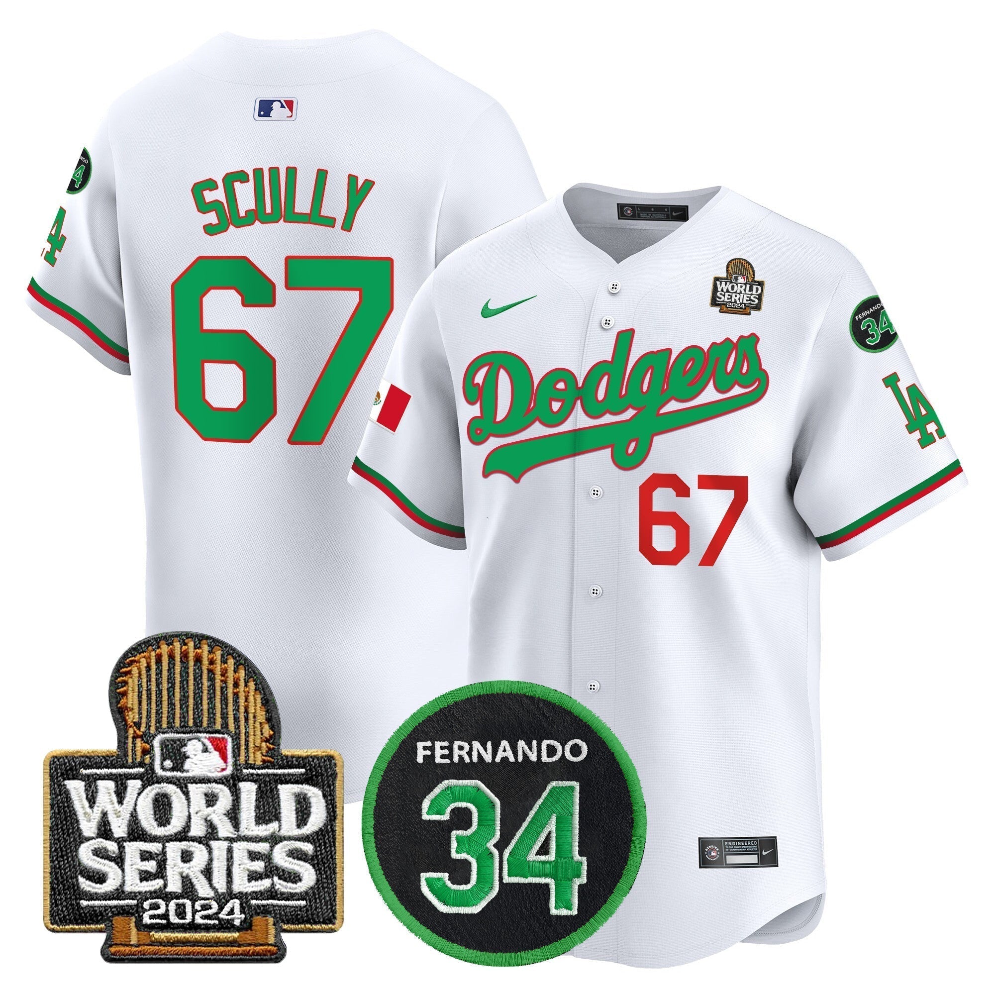 Dodgers Mexico Fernando Memorial & 2024 World Series Patch Vapor Premier Limited Jersey V3 - Stitched