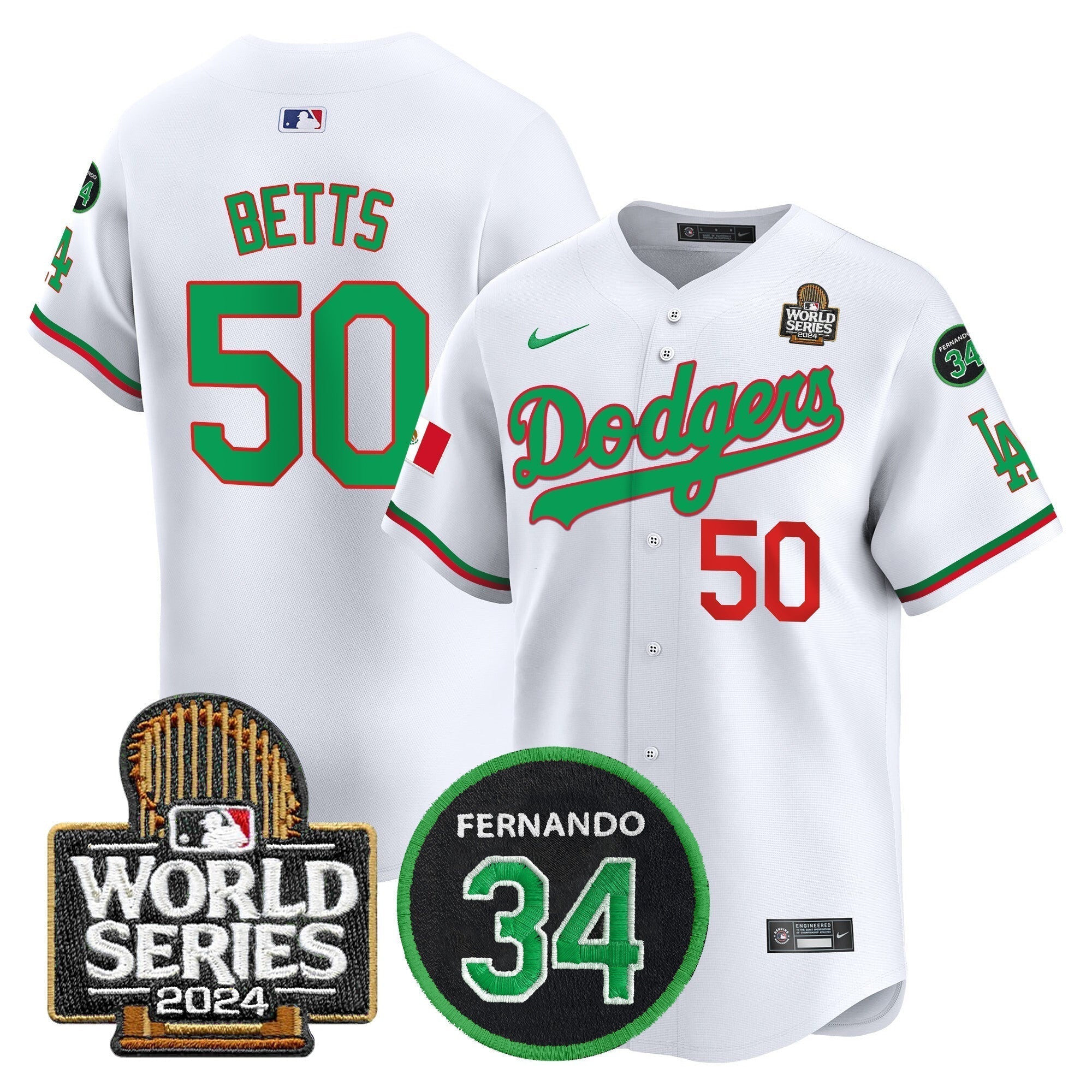 Dodgers Mexico Fernando Memorial & 2024 World Series Patch Vapor Premier Limited Jersey V3 - Stitched