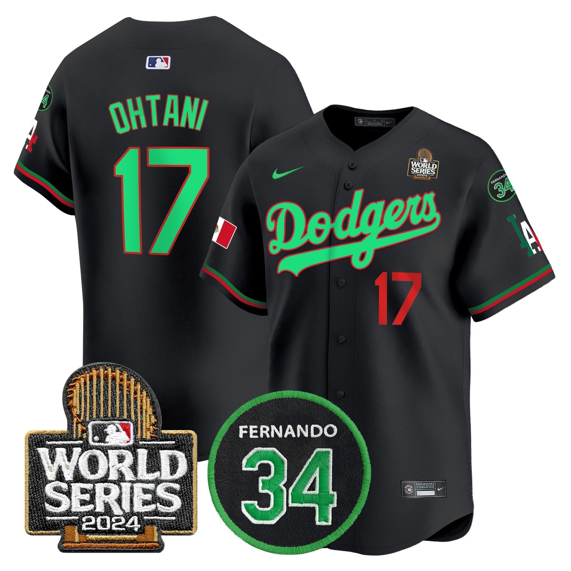 Dodgers Mexico Fernando Memorial & 2024 World Series Patch Vapor Premier Limited Jersey V3 - Stitched