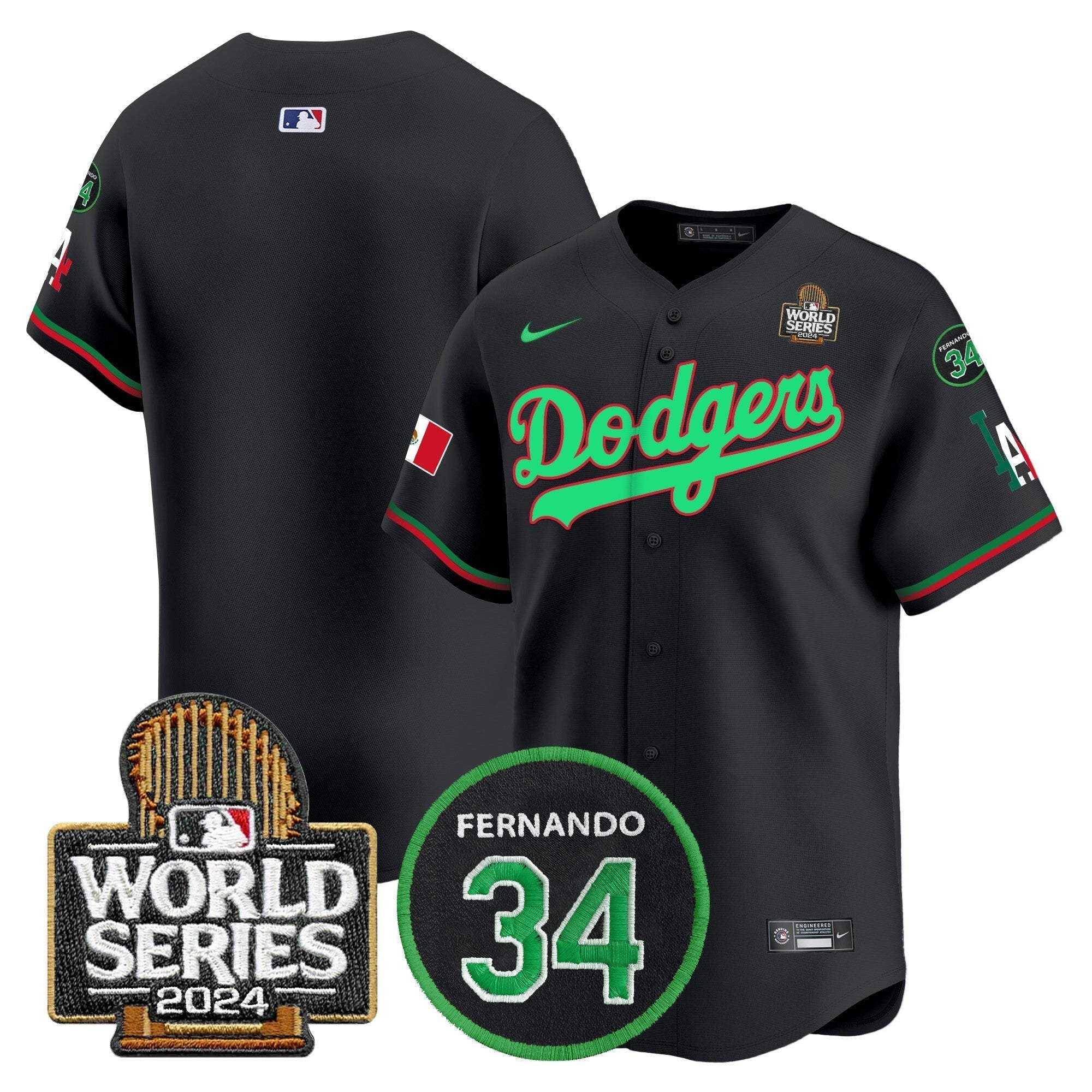 Dodgers Mexico Fernando Memorial & 2024 World Series Patch Vapor Premier Limited Jersey V3 - Stitched