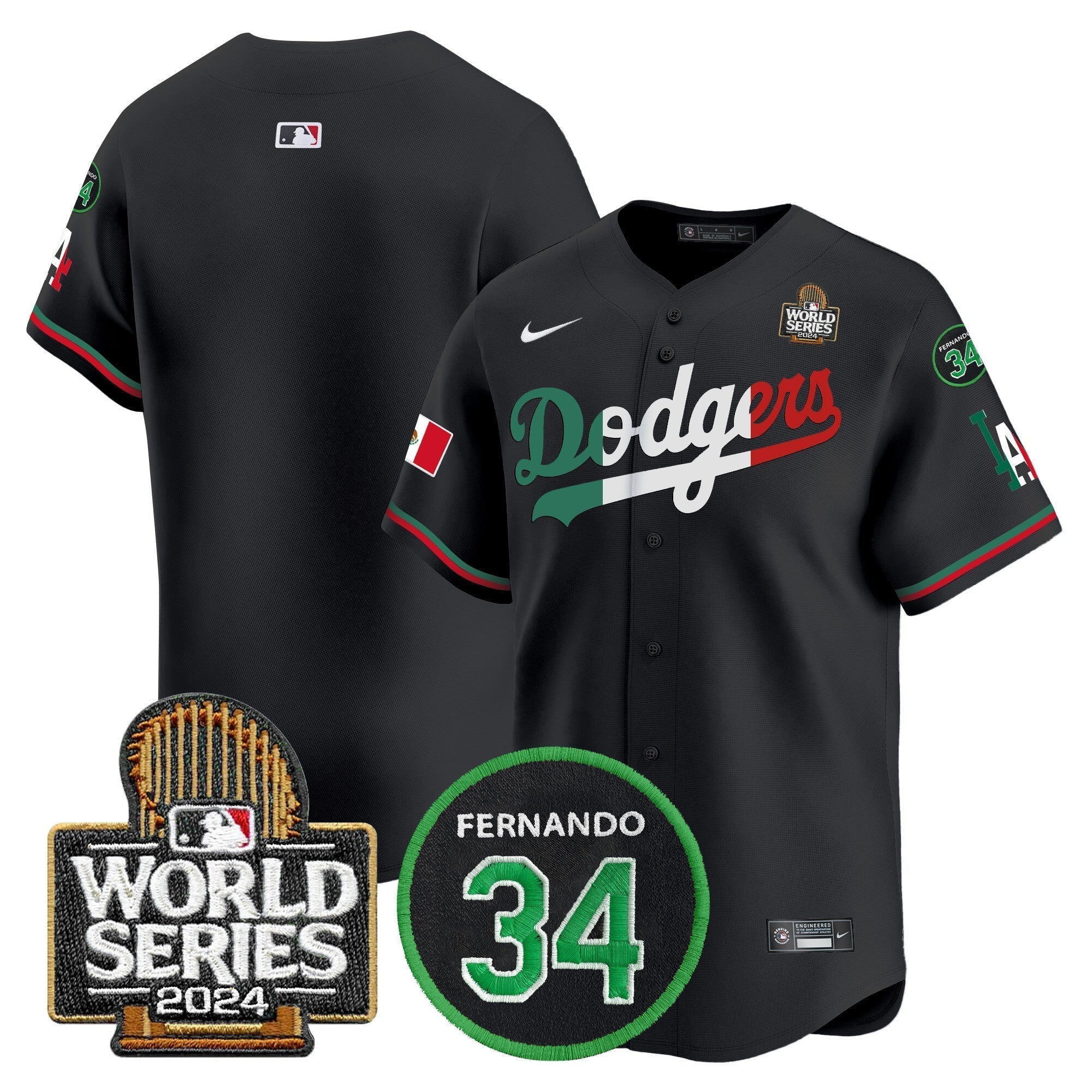 Dodgers Mexico Fernando Memorial & 2024 World Series Patch Vapor Premier Limited Jersey V3 - Stitched