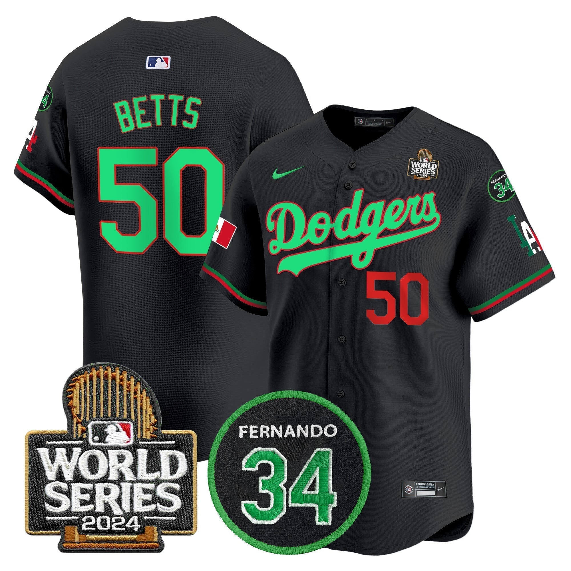 Dodgers Mexico Fernando Memorial & 2024 World Series Patch Vapor Premier Limited Jersey V3 - Stitched