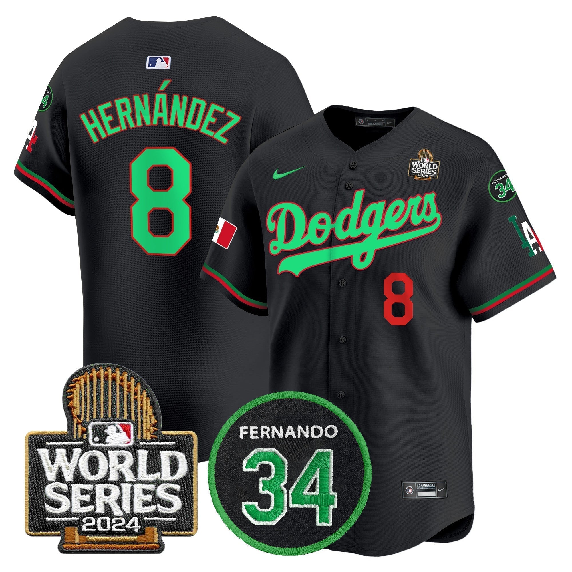 Dodgers Mexico Fernando Memorial & 2024 World Series Patch Vapor Premier Limited Jersey V3 - Stitched