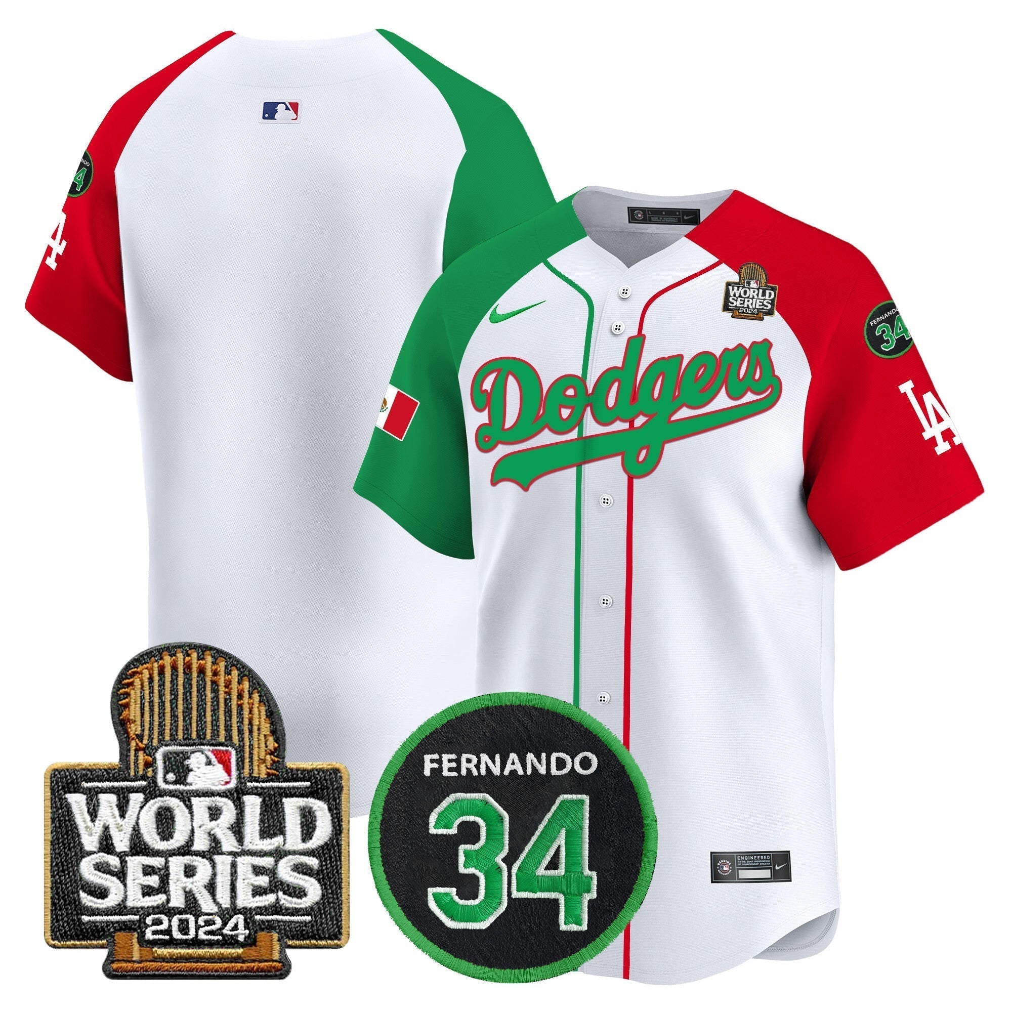 Dodgers Mexico Fernando Memorial & 2024 World Series Patch Vapor Premier Limited Jersey V3 - Stitched