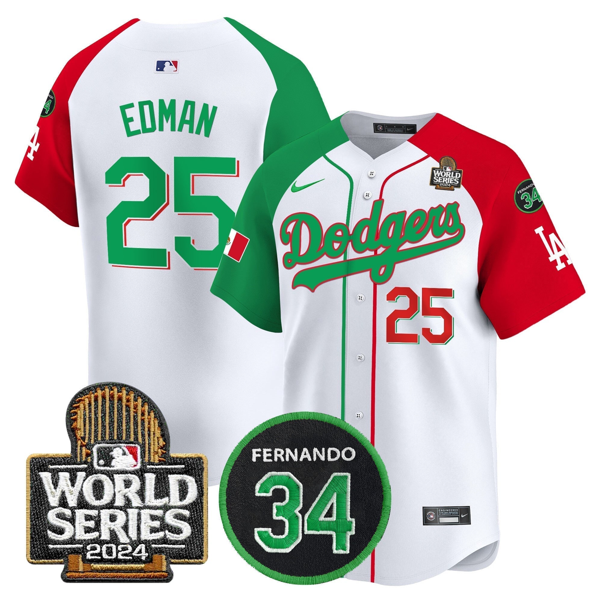 Dodgers Mexico Fernando Memorial & 2024 World Series Patch Vapor Premier Limited Jersey V3 - Stitched