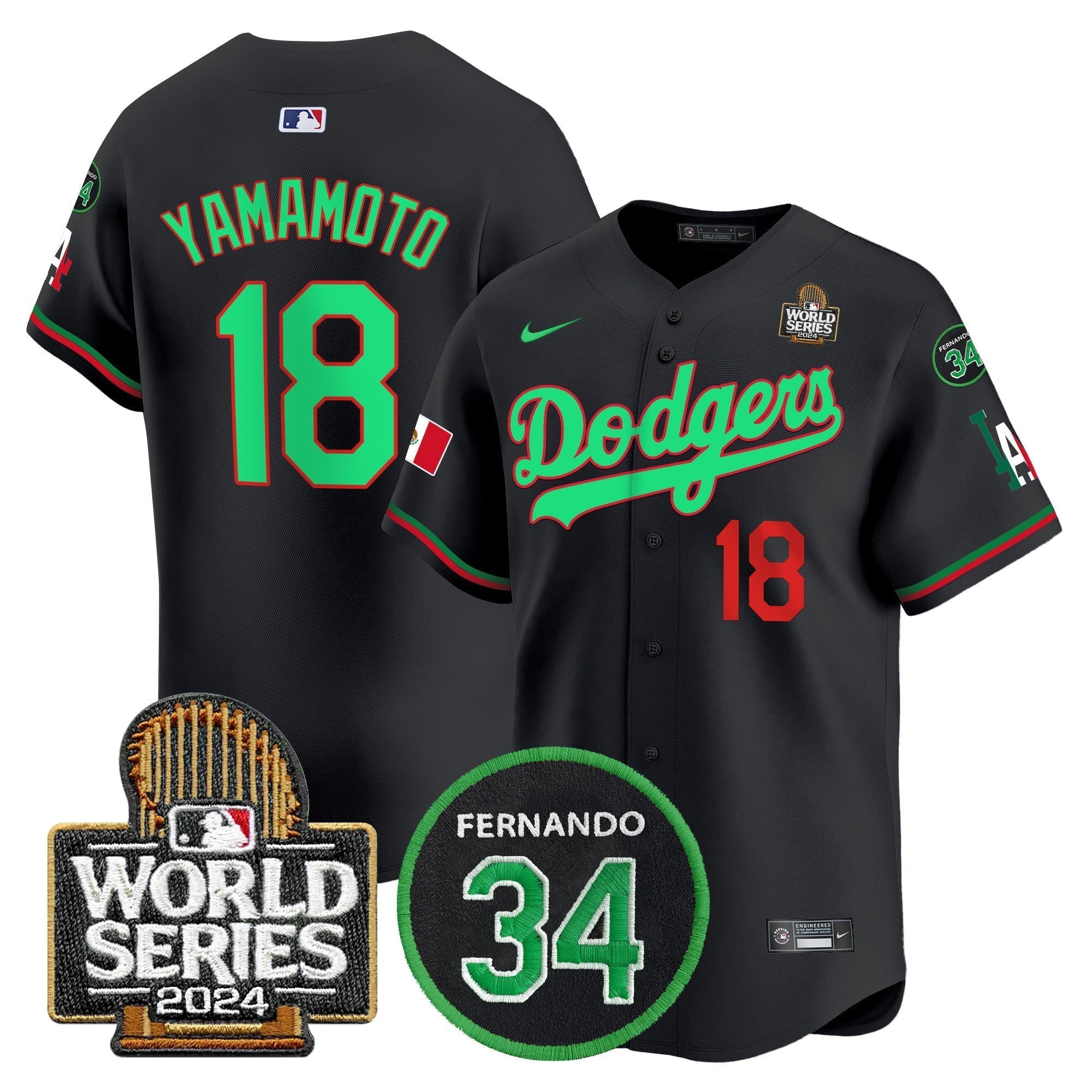 Dodgers Mexico Fernando Memorial & 2024 World Series Patch Vapor Premier Limited Jersey V3 - Stitched