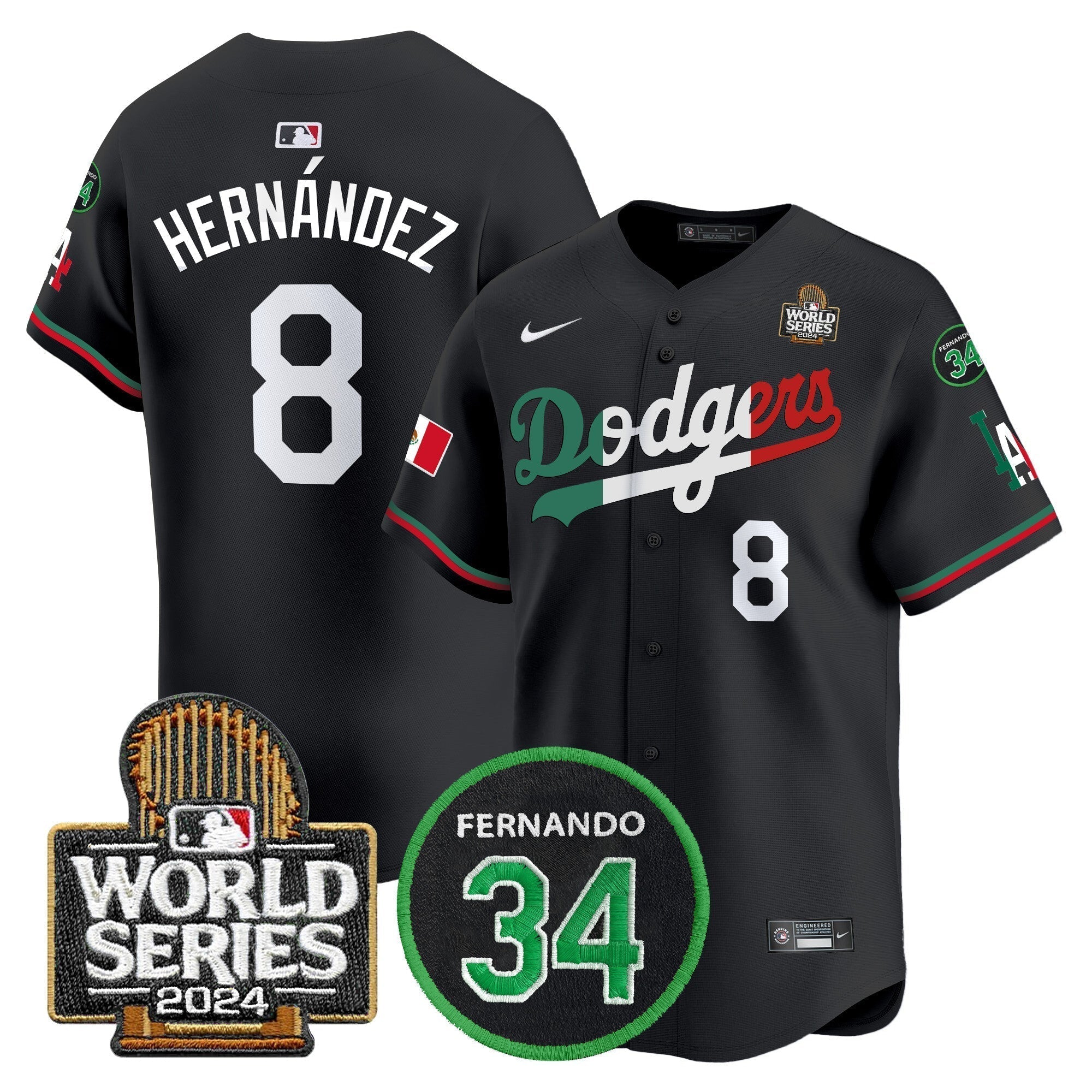 Dodgers Mexico Fernando Memorial & 2024 World Series Patch Vapor Premier Limited Jersey V3 - Stitched