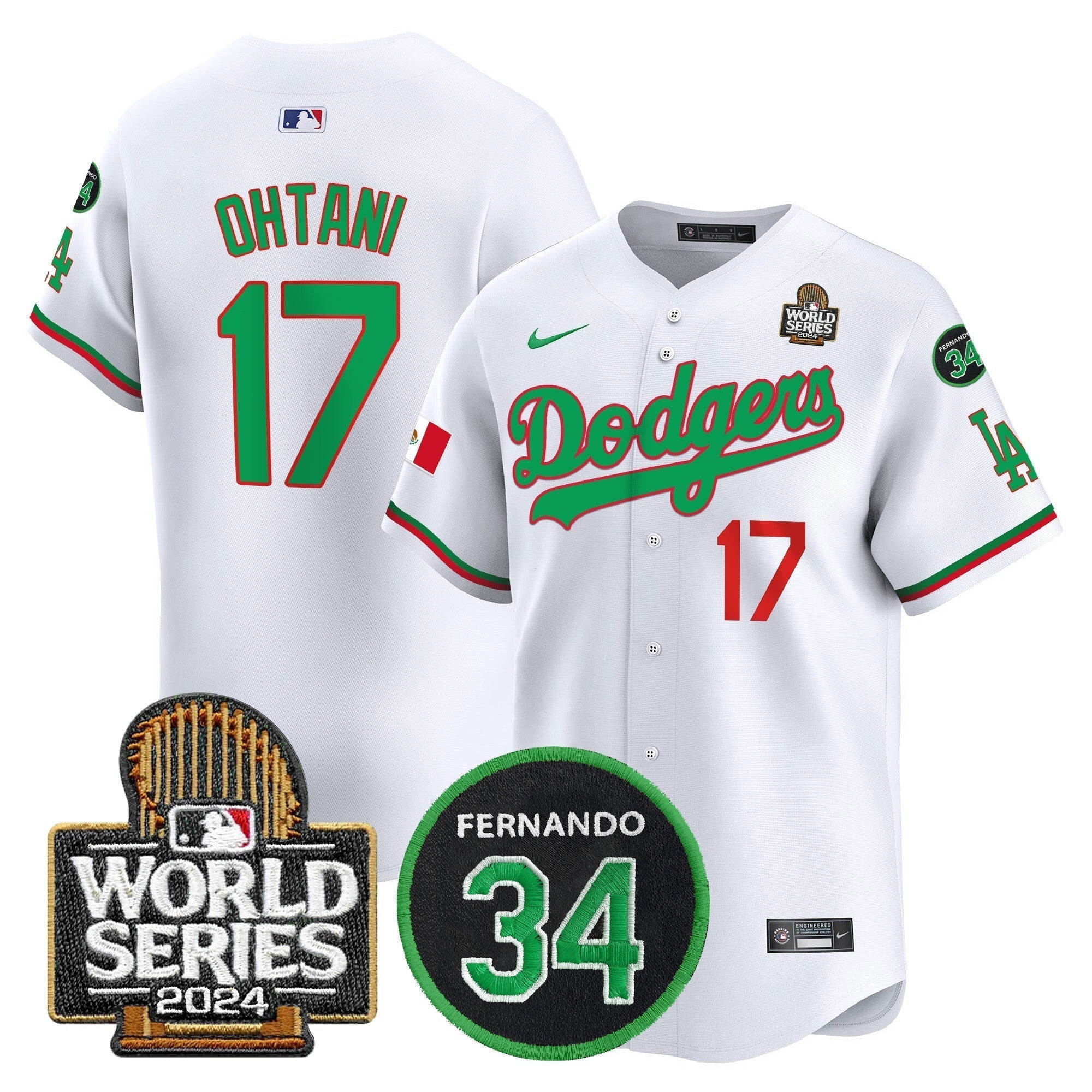 Dodgers Mexico Fernando Memorial & 2024 World Series Patch Vapor Premier Limited Jersey V3 - Stitched