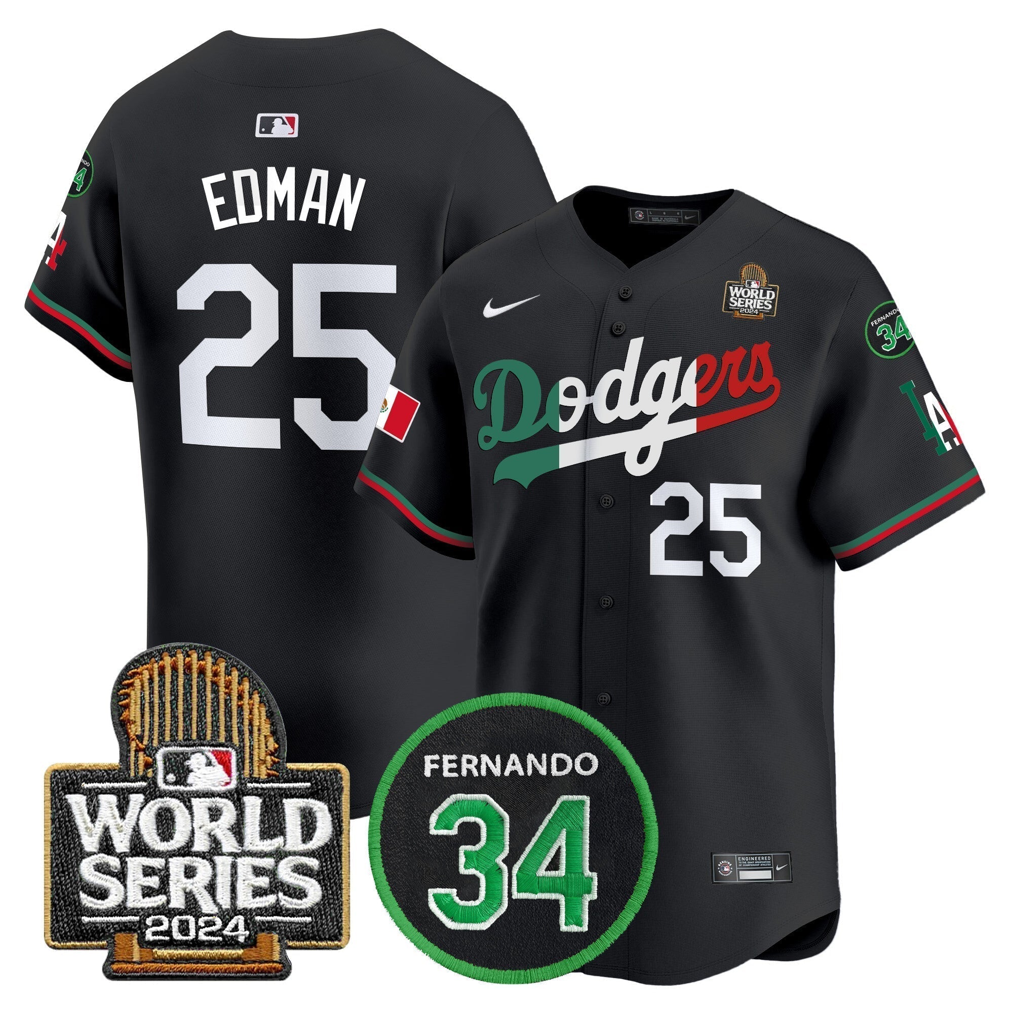Dodgers Mexico Fernando Memorial & 2024 World Series Patch Vapor Premier Limited Jersey V3 - Stitched