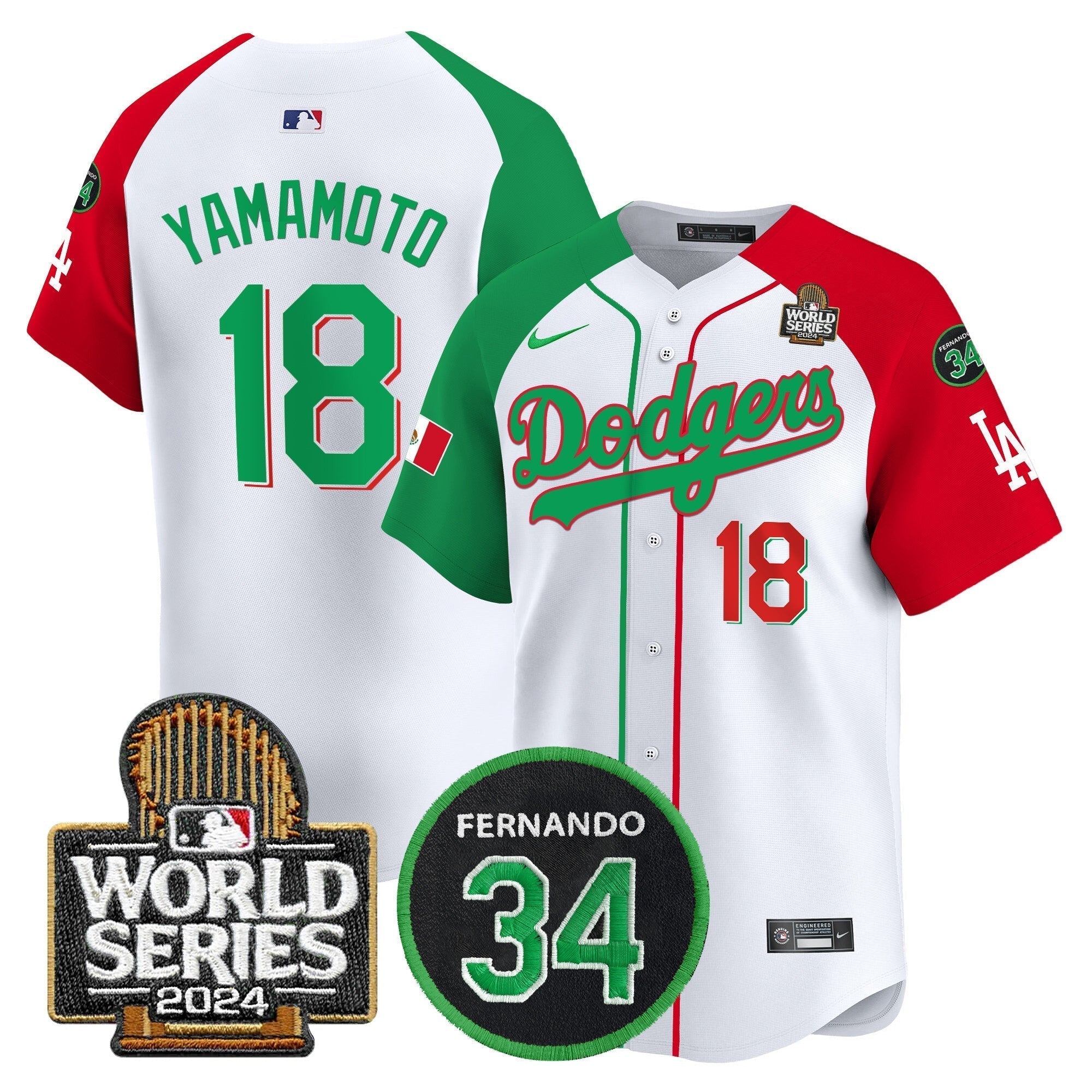 Dodgers Mexico Fernando Memorial & 2024 World Series Patch Vapor Premier Limited Jersey V3 - Stitched
