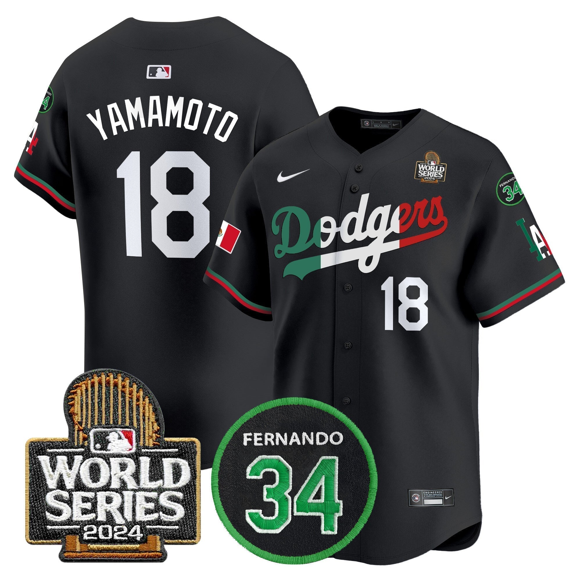 Dodgers Mexico Fernando Memorial & 2024 World Series Patch Vapor Premier Limited Jersey V3 - Stitched