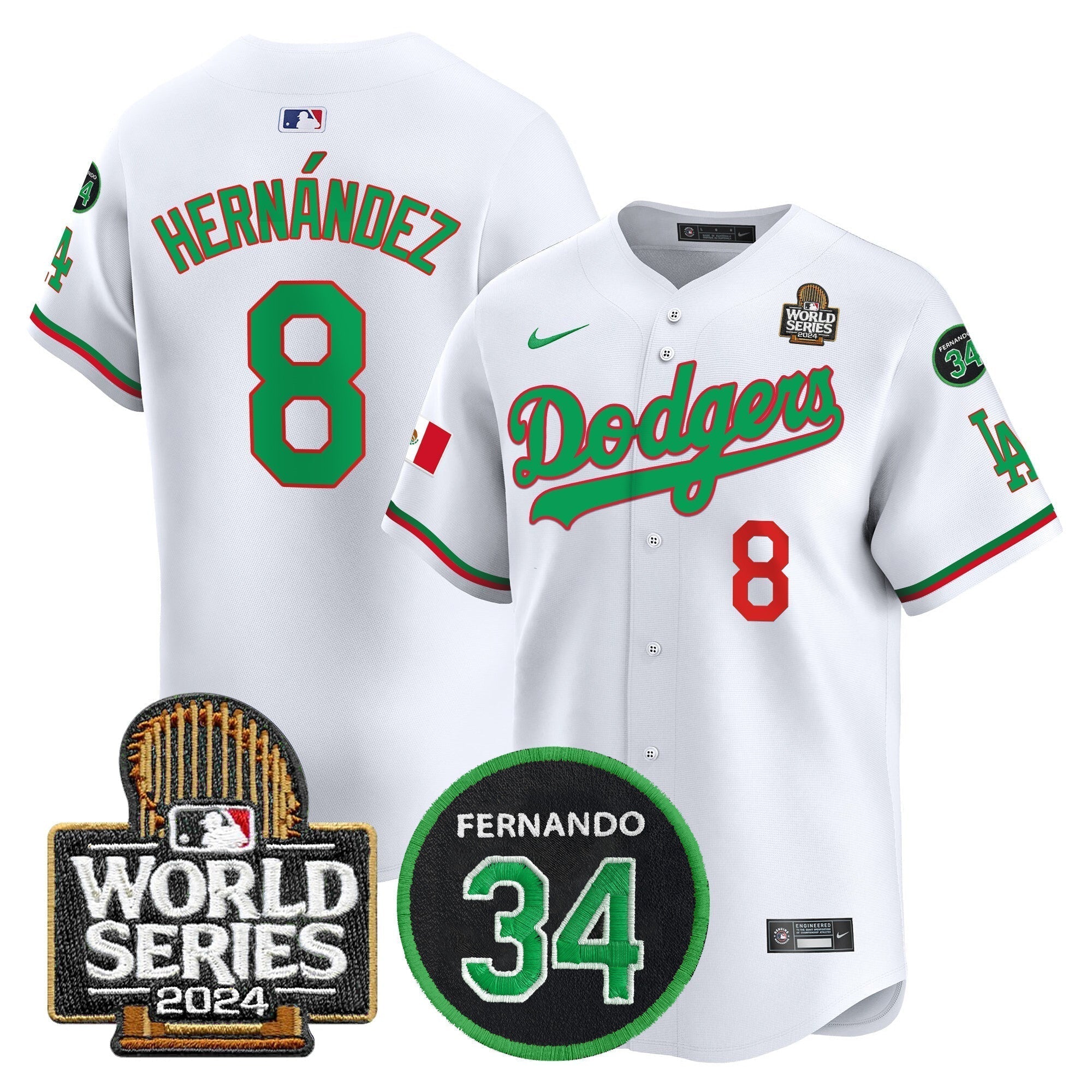 Dodgers Mexico Fernando Memorial & 2024 World Series Patch Vapor Premier Limited Jersey V3 - Stitched