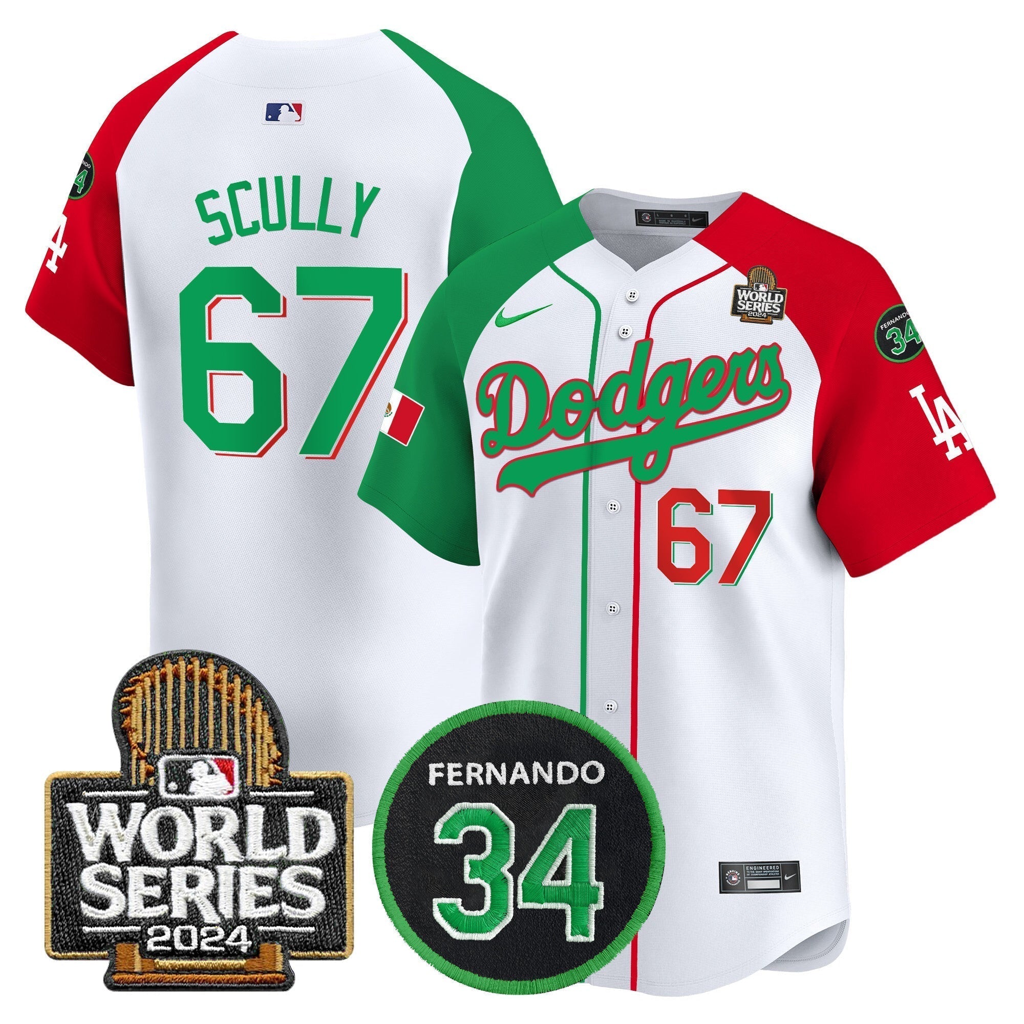 Dodgers Mexico Fernando Memorial & 2024 World Series Patch Vapor Premier Limited Jersey V3 - Stitched