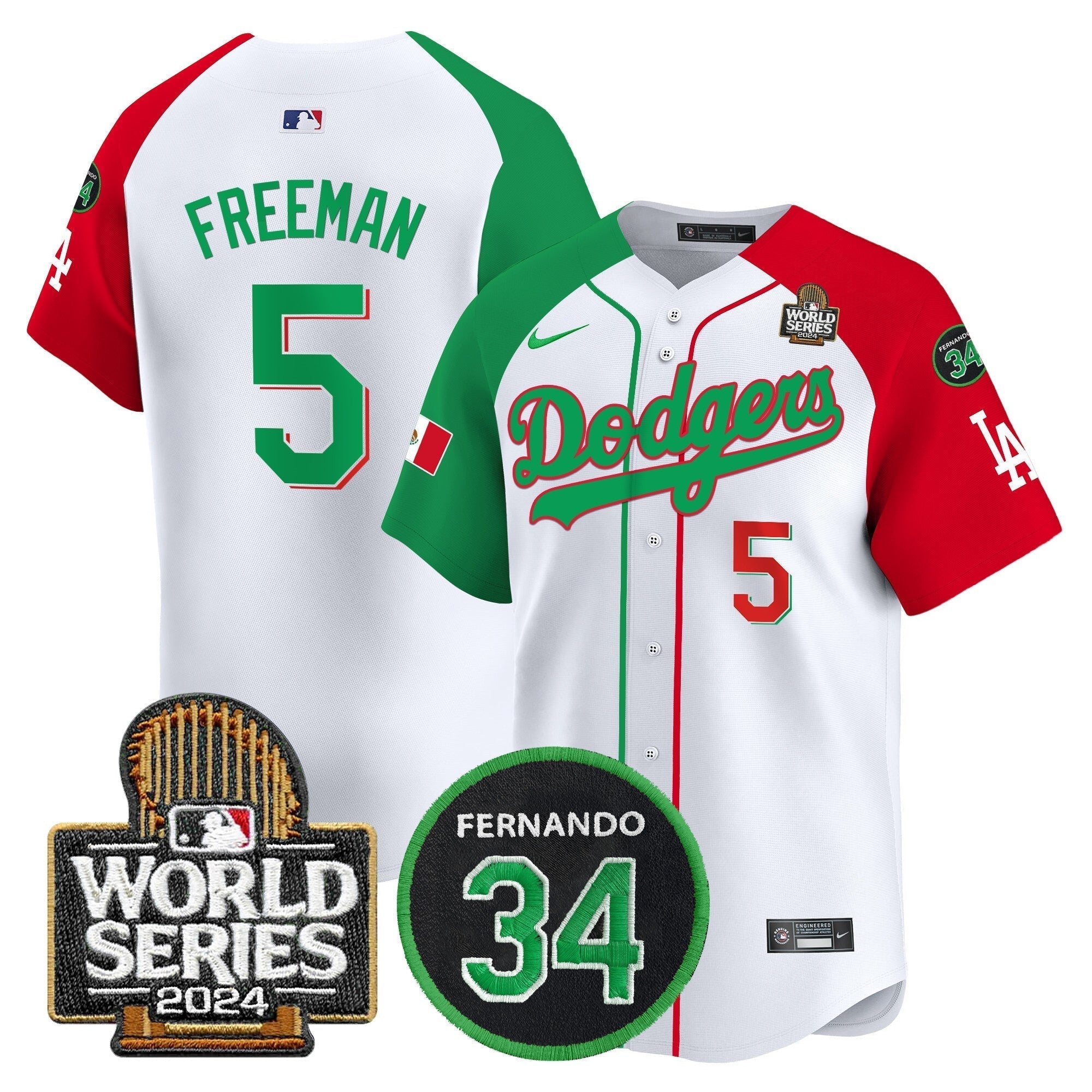 Dodgers Mexico Fernando Memorial & 2024 World Series Patch Vapor Premier Limited Jersey V3 - Stitched