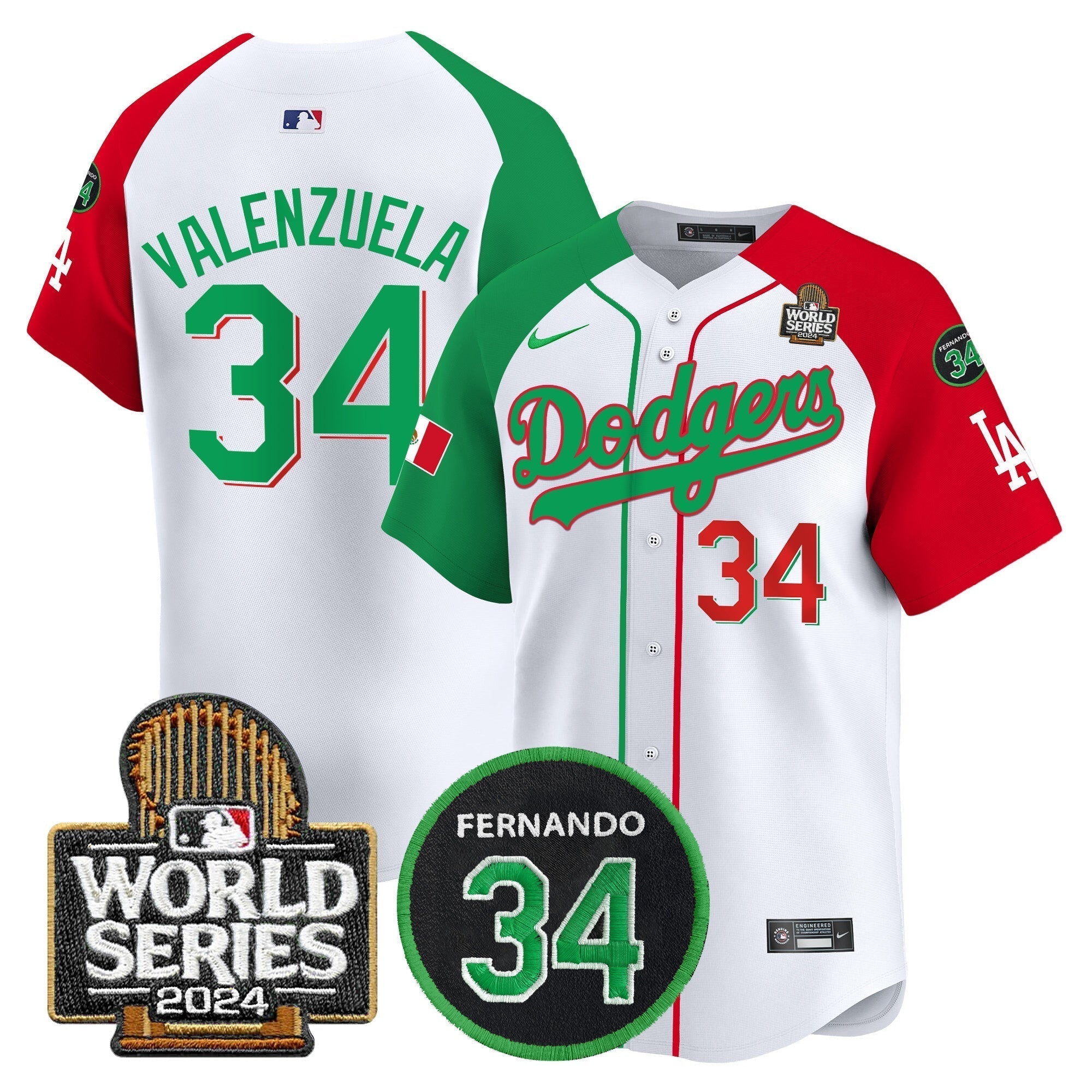Dodgers Mexico Fernando Memorial & 2024 World Series Patch Vapor Premier Limited Jersey V3 - Stitched