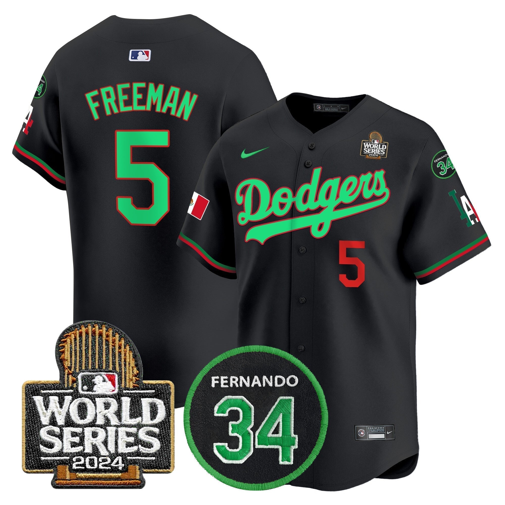 Dodgers Mexico Fernando Memorial & 2024 World Series Patch Vapor Premier Limited Jersey V3 - Stitched