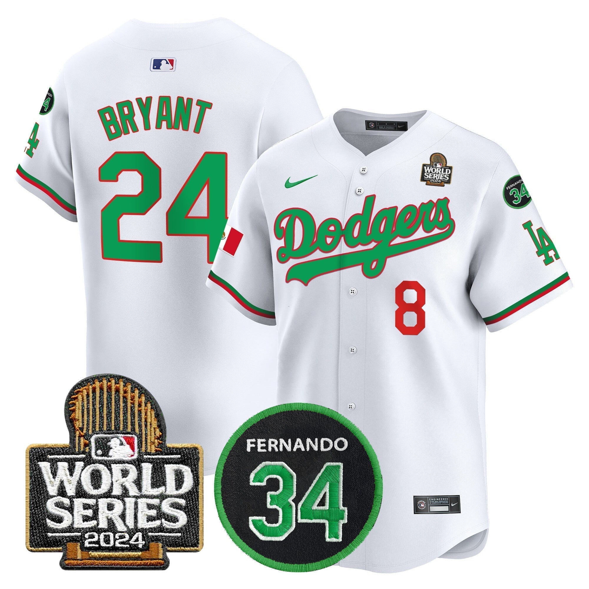 Dodgers Mexico Fernando Memorial & 2024 World Series Patch Vapor Premier Limited Jersey V3 - Stitched