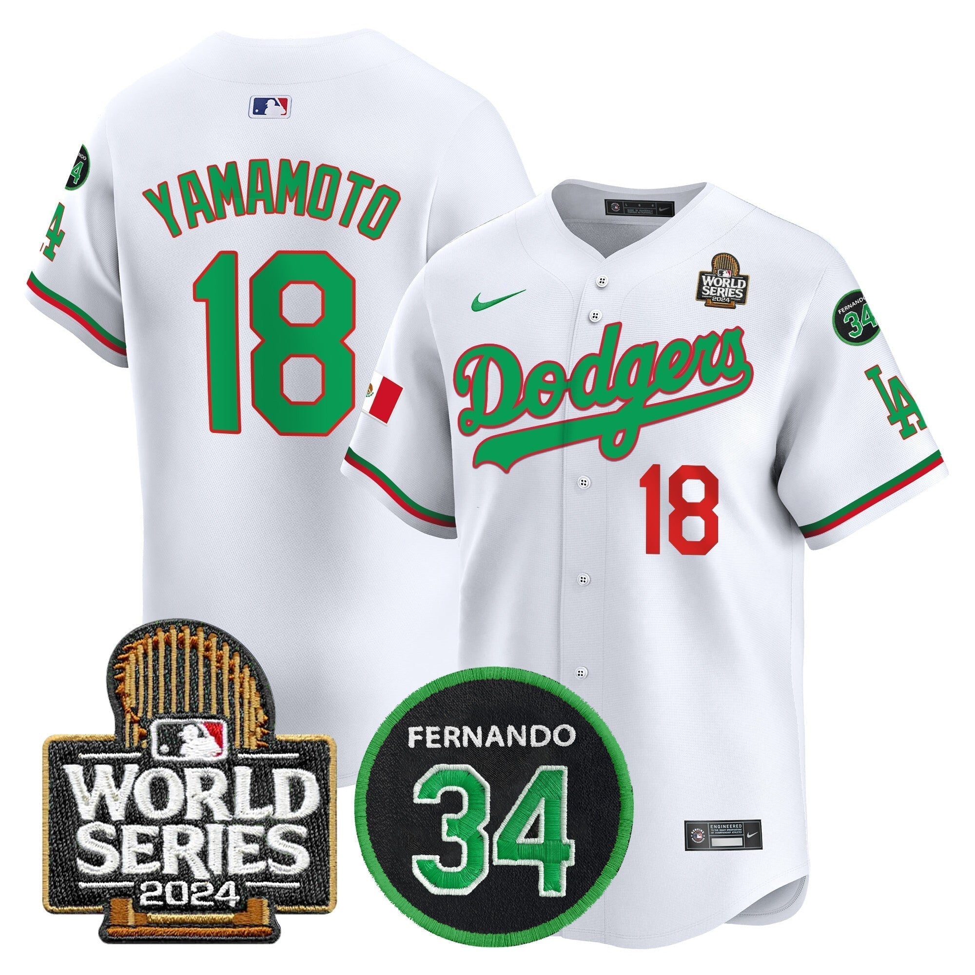 Dodgers Mexico Fernando Memorial & 2024 World Series Patch Vapor Premier Limited Jersey V3 - Stitched