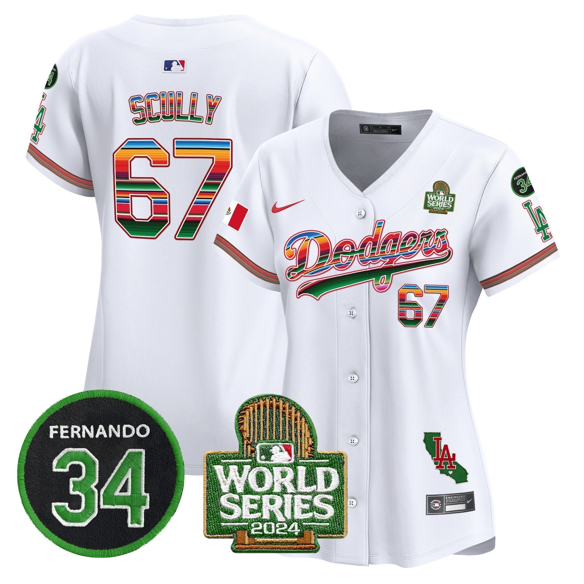 Women's Dodgers Mexico Fernando Memorial & 2024 World Series Patch Vapor Premier Limited Jersey V2 - Stitched