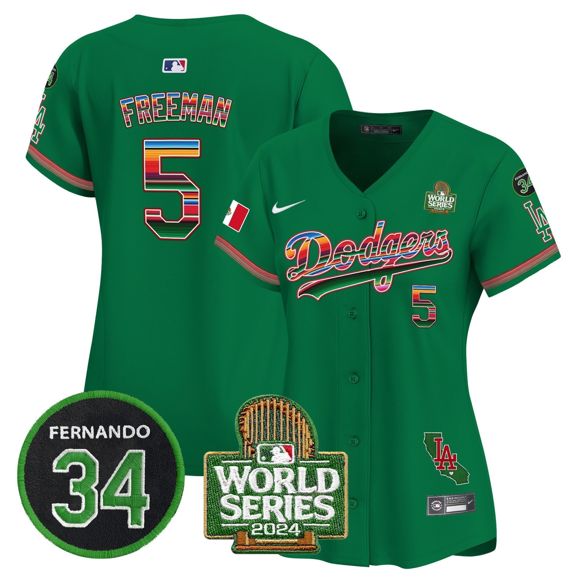 Women's Dodgers Mexico Fernando Memorial & 2024 World Series Patch Vapor Premier Limited Jersey V2 - Stitched