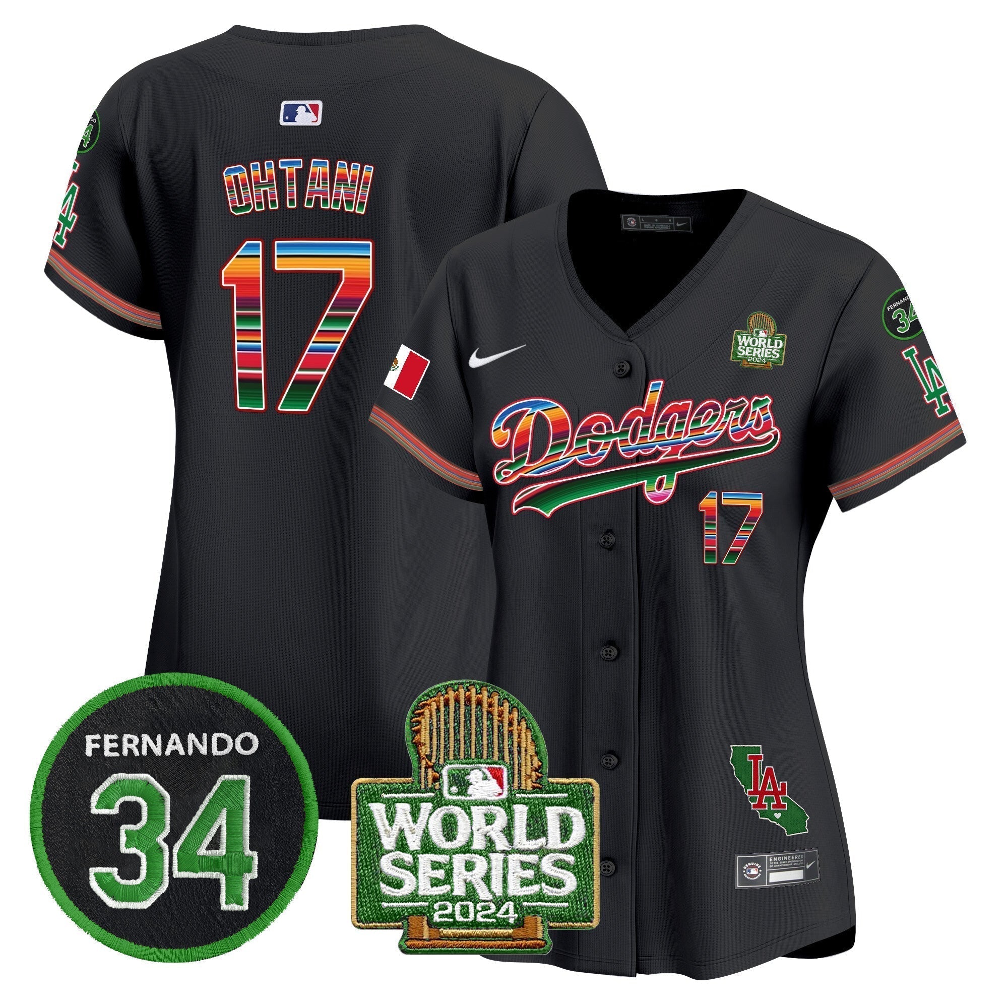 Women's Dodgers Mexico Fernando Memorial & 2024 World Series Patch Vapor Premier Limited Jersey V2 - Stitched