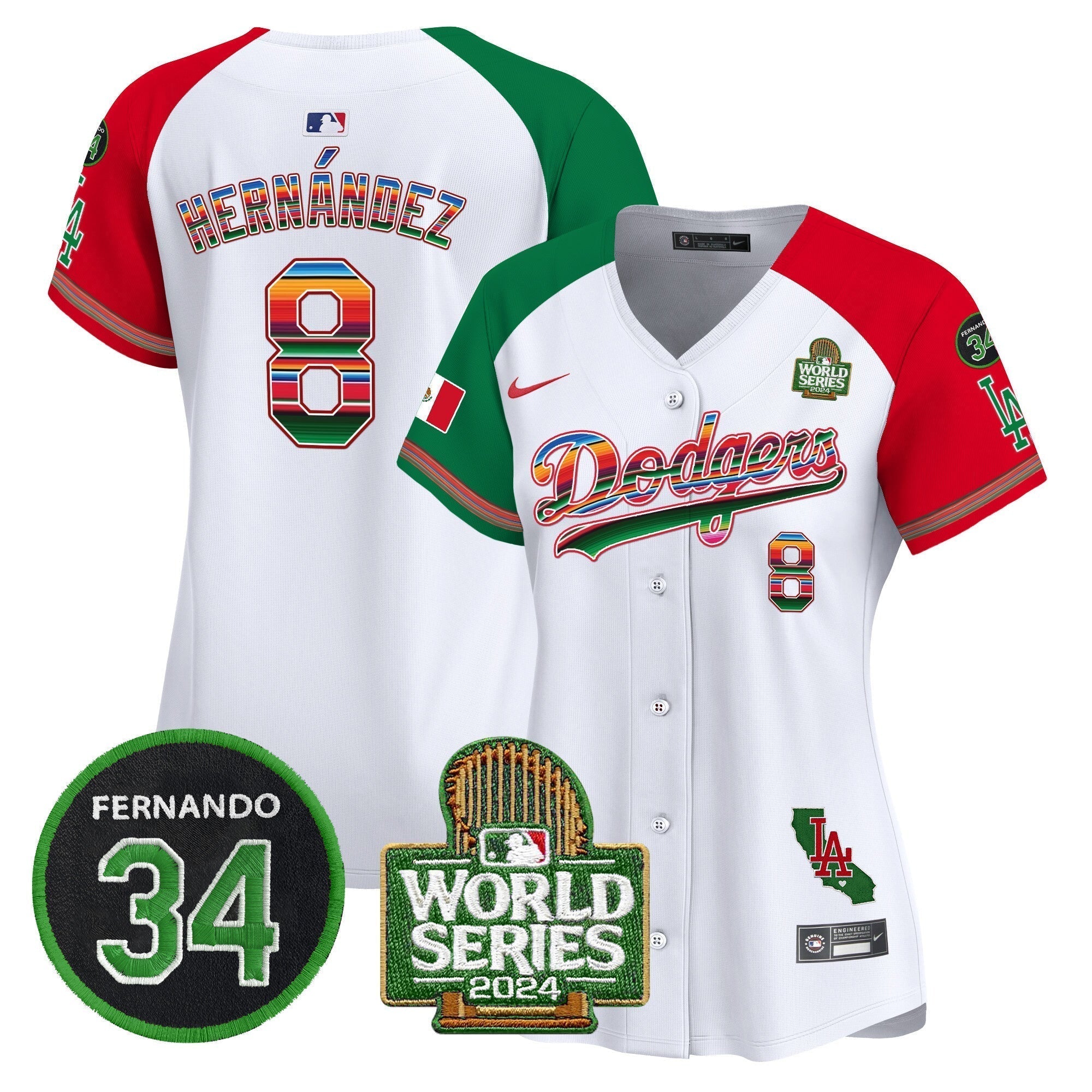 Women's Dodgers Mexico Fernando Memorial & 2024 World Series Patch Vapor Premier Limited Jersey V2 - Stitched
