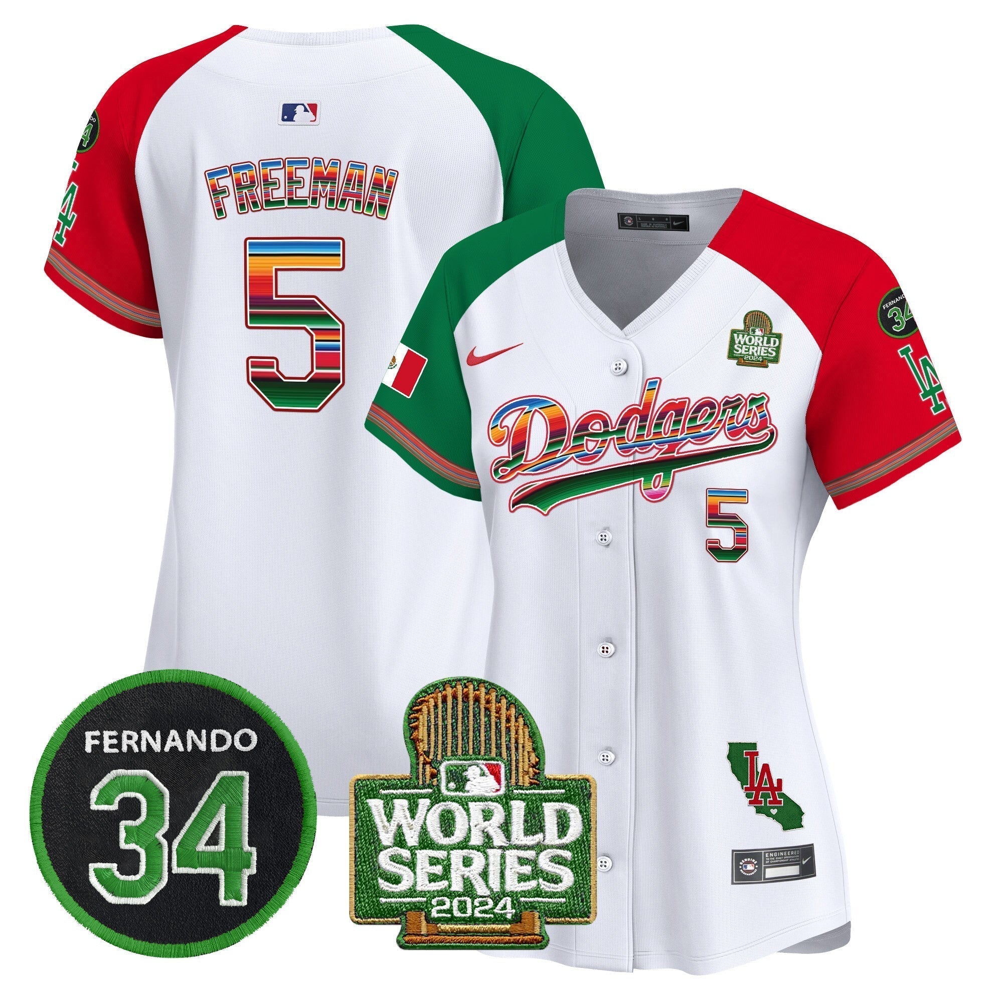 Women's Dodgers Mexico Fernando Memorial & 2024 World Series Patch Vapor Premier Limited Jersey V2 - Stitched